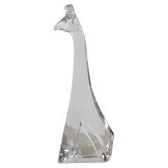Signed Daum Tall Clear Crystal Giraffe Animal Sculpture Figure, France