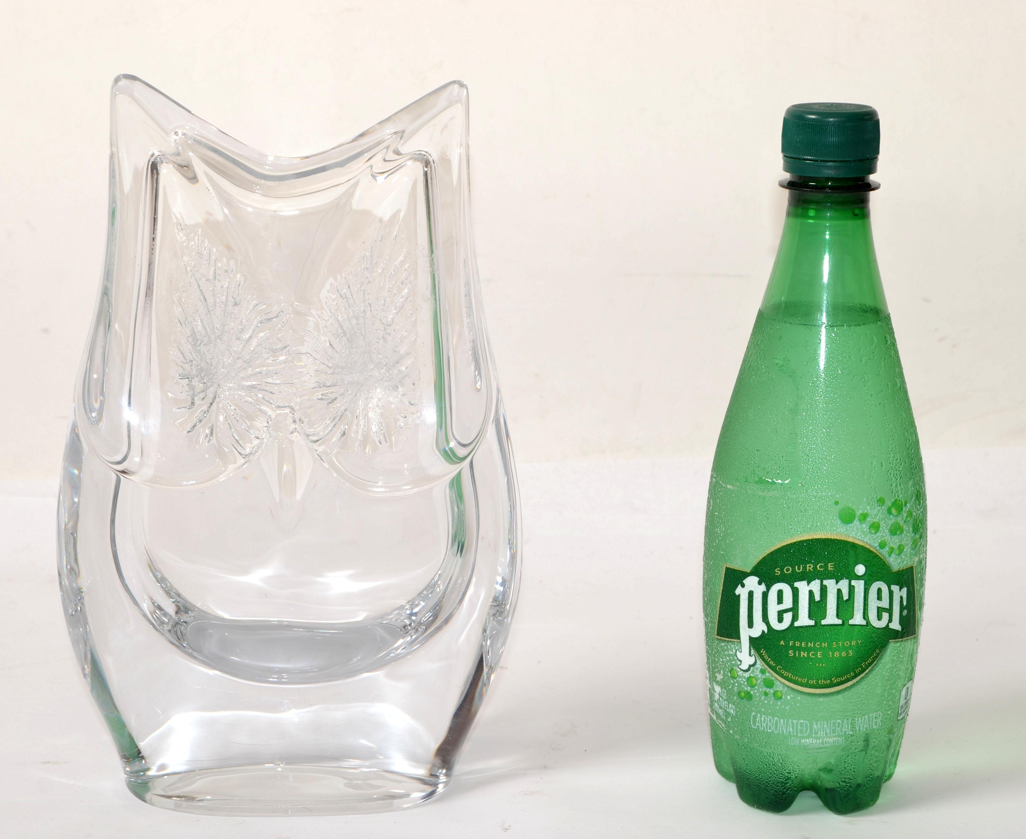Signed Daum France Crystal Carved Owl Sculpture Figurine Mid-Century Modern 1970 For Sale 3