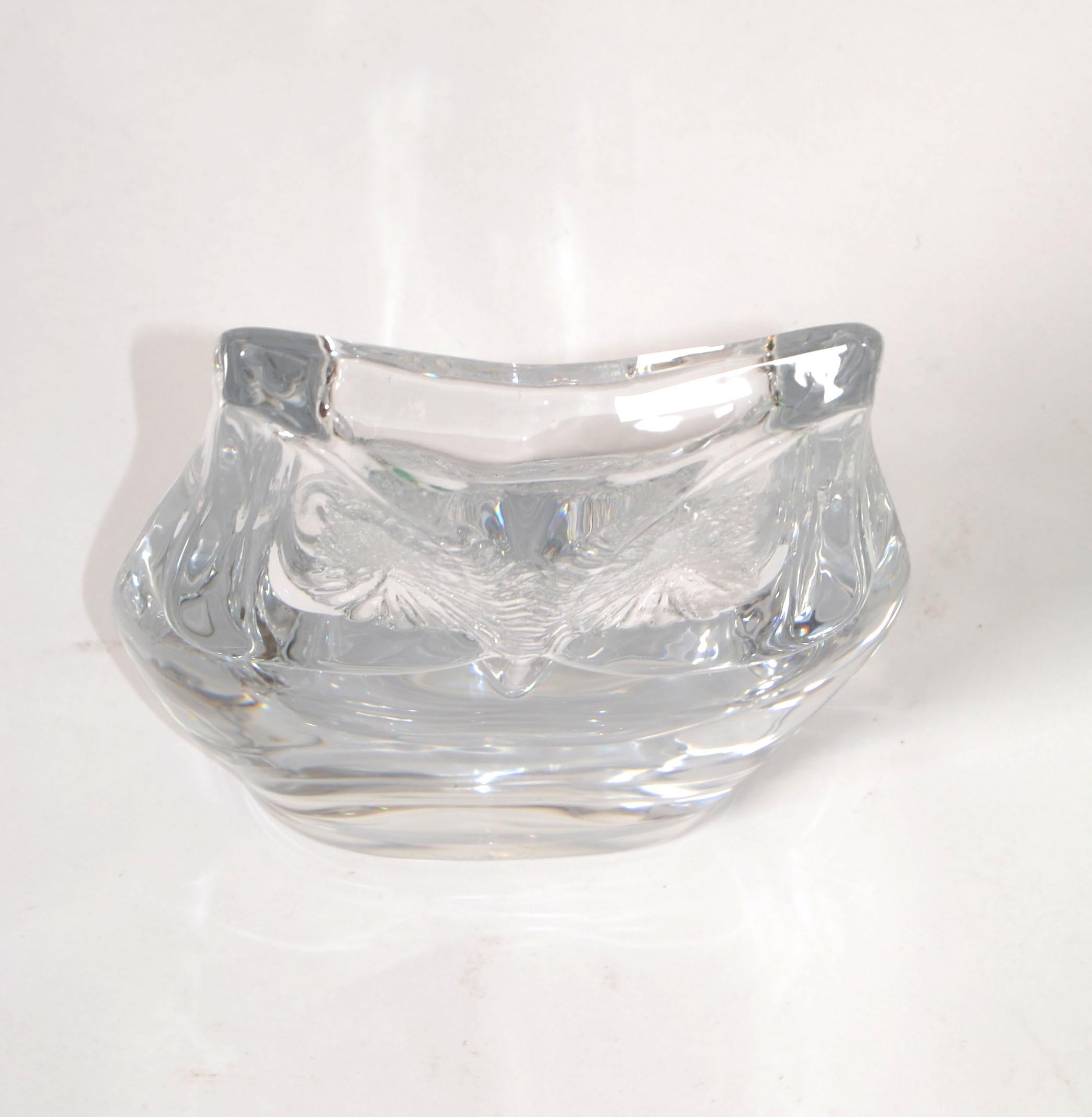 Signed Daum France Crystal Carved Owl Sculpture Figurine Mid-Century Modern 1970 For Sale 4