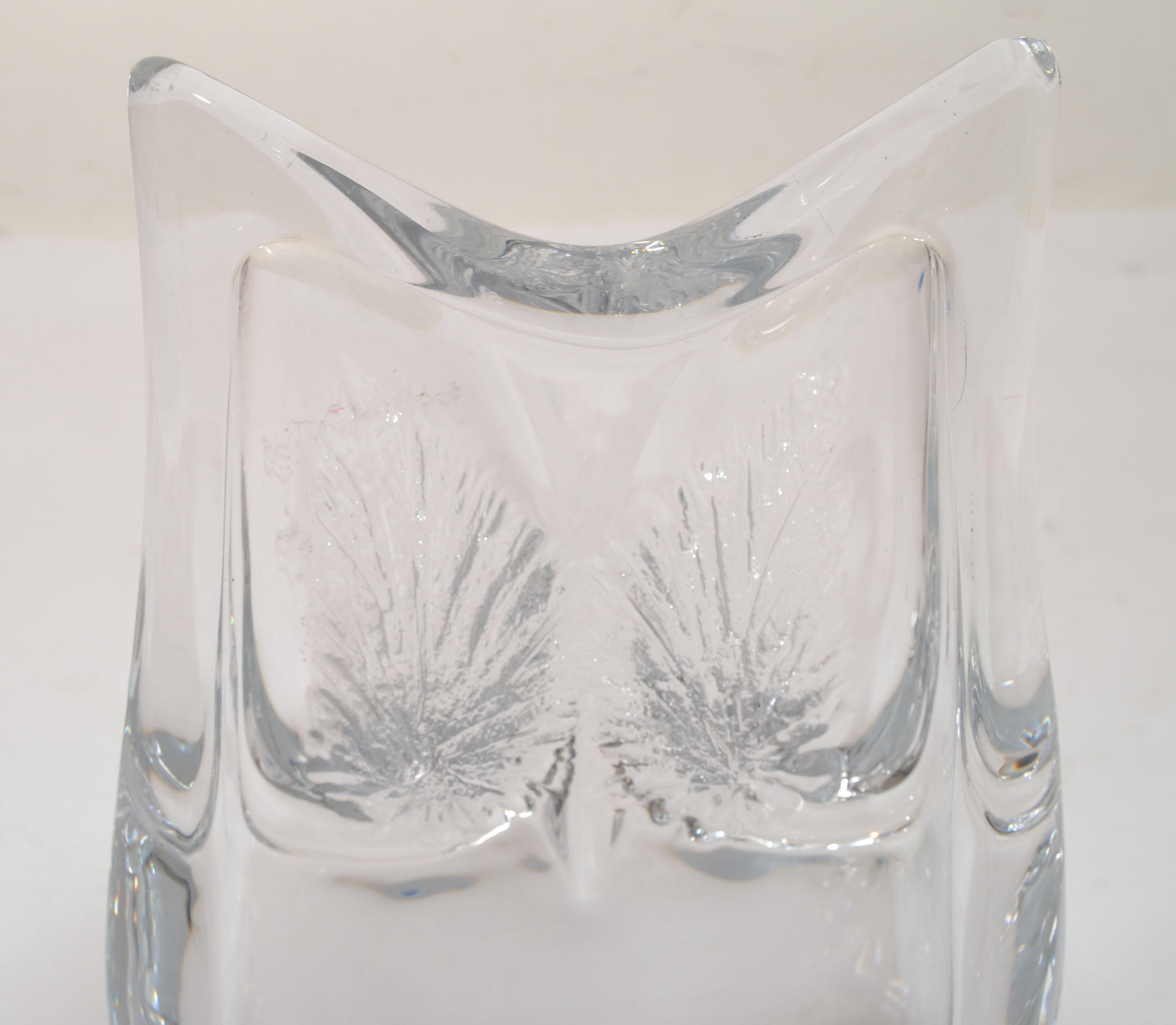 Signed Daum France Crystal Carved Owl Sculpture Figurine Mid-Century Modern 1970 For Sale 5