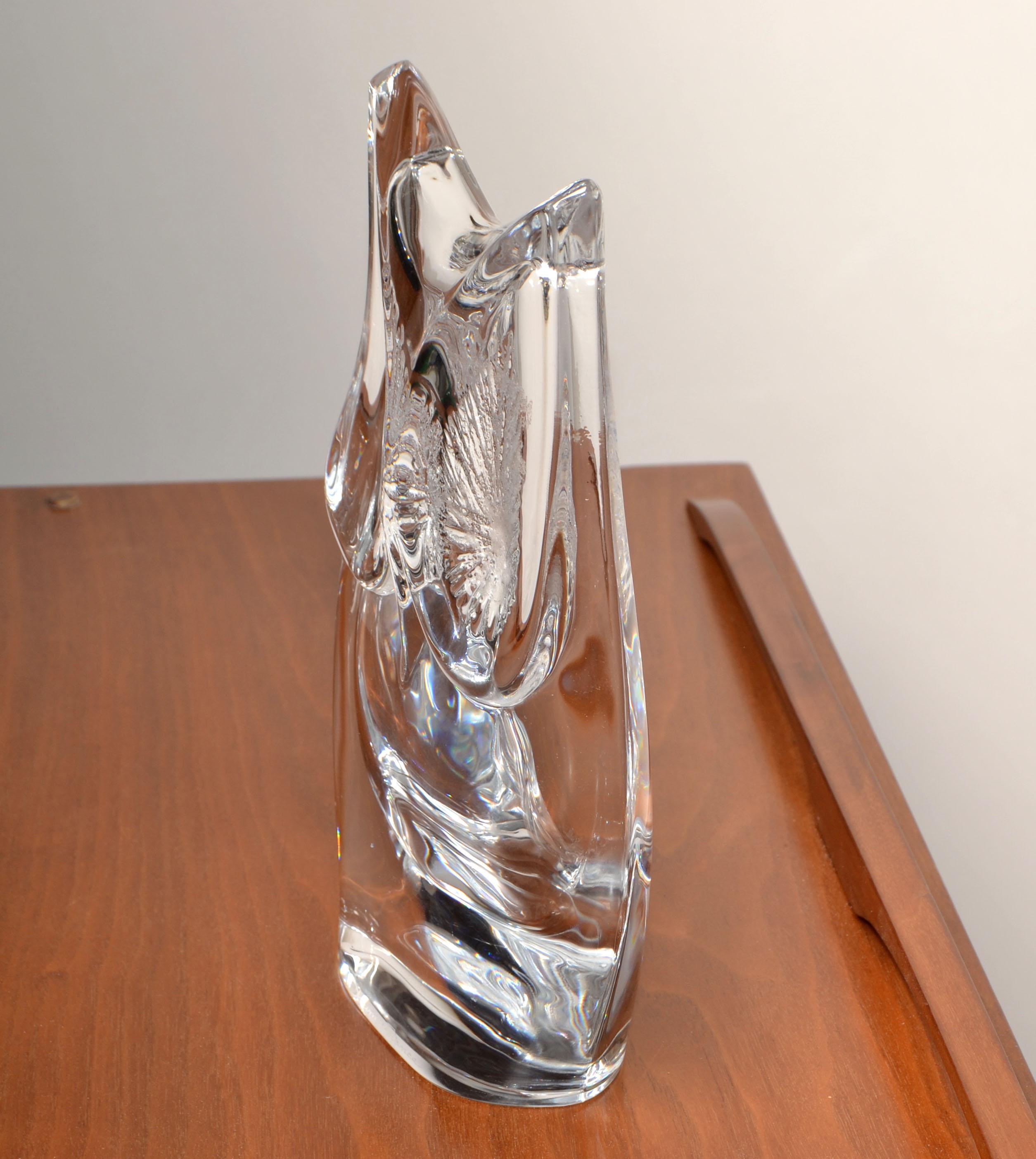 Signed Daum France Crystal Carved Owl Sculpture Figurine Mid-Century Modern 1970 For Sale 8
