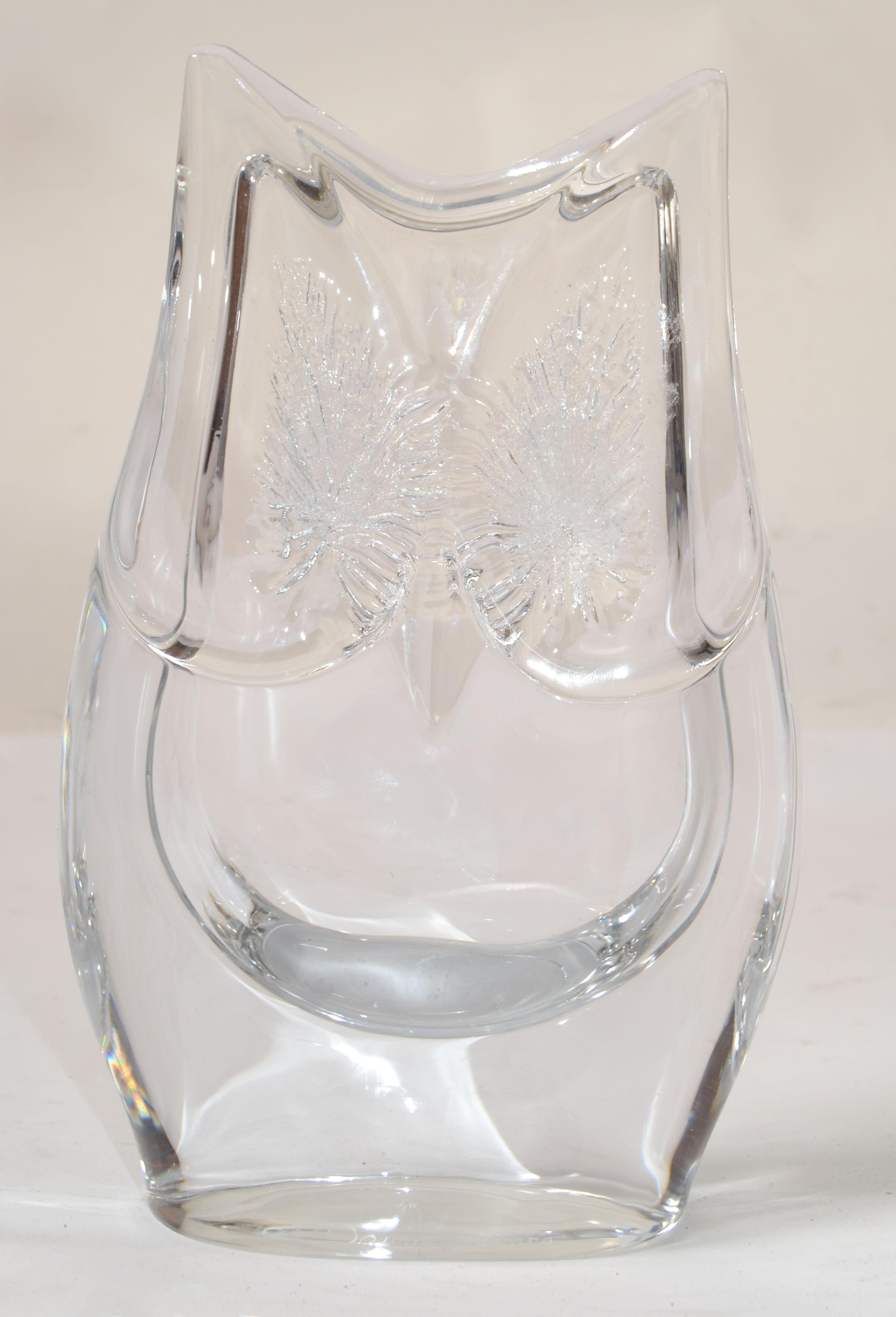 Signed Daum France Crystal Carved Owl Sculpture Figurine Mid-Century Modern 1970 For Sale 9