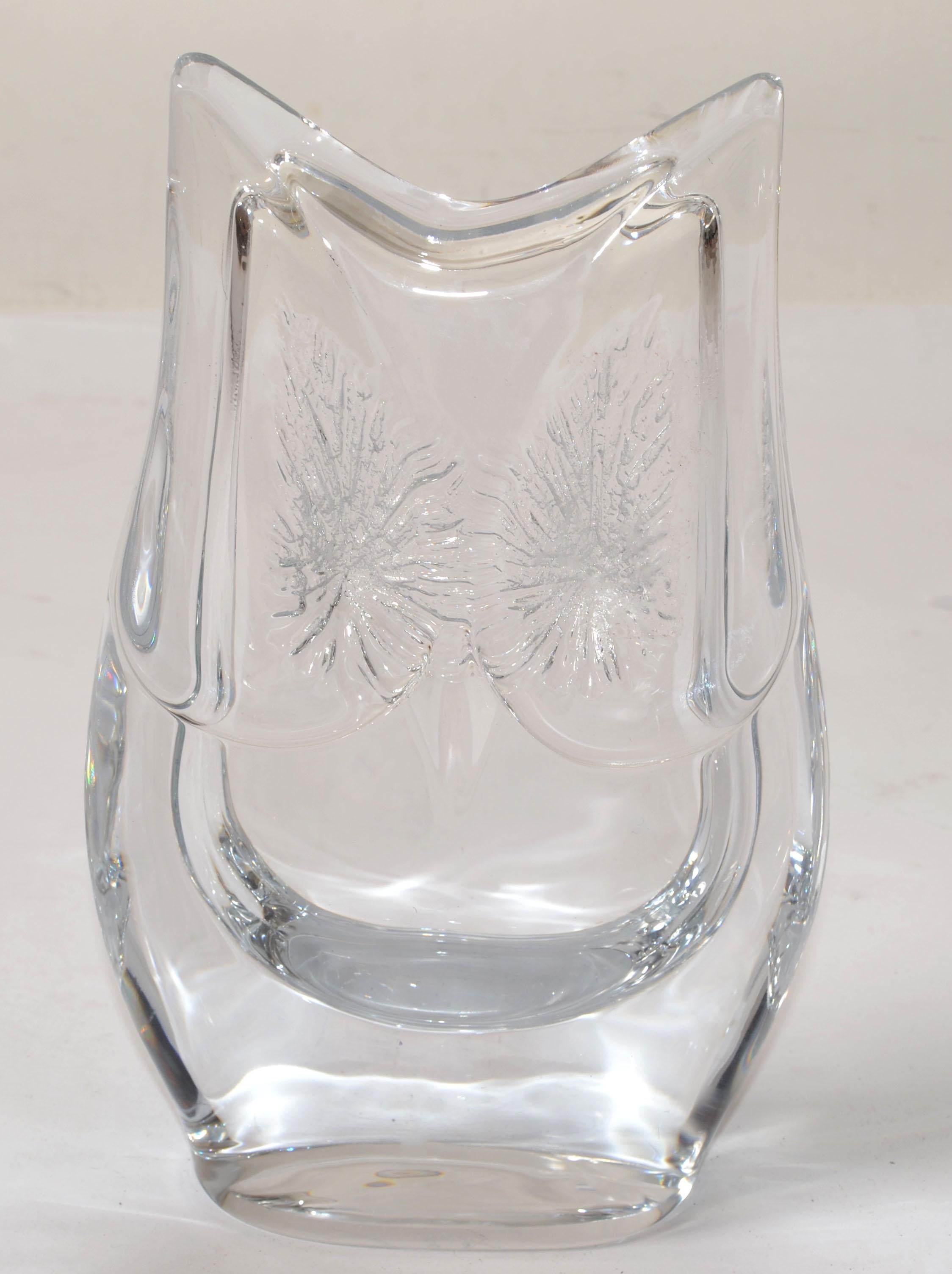 Signed Daum France Crystal Carved Owl Sculpture Figurine Mid-Century Modern 1970 For Sale 11