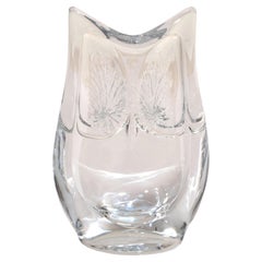 Signed Daum France Crystal Carved Owl Sculpture Figurine Mid-Century Modern 1970