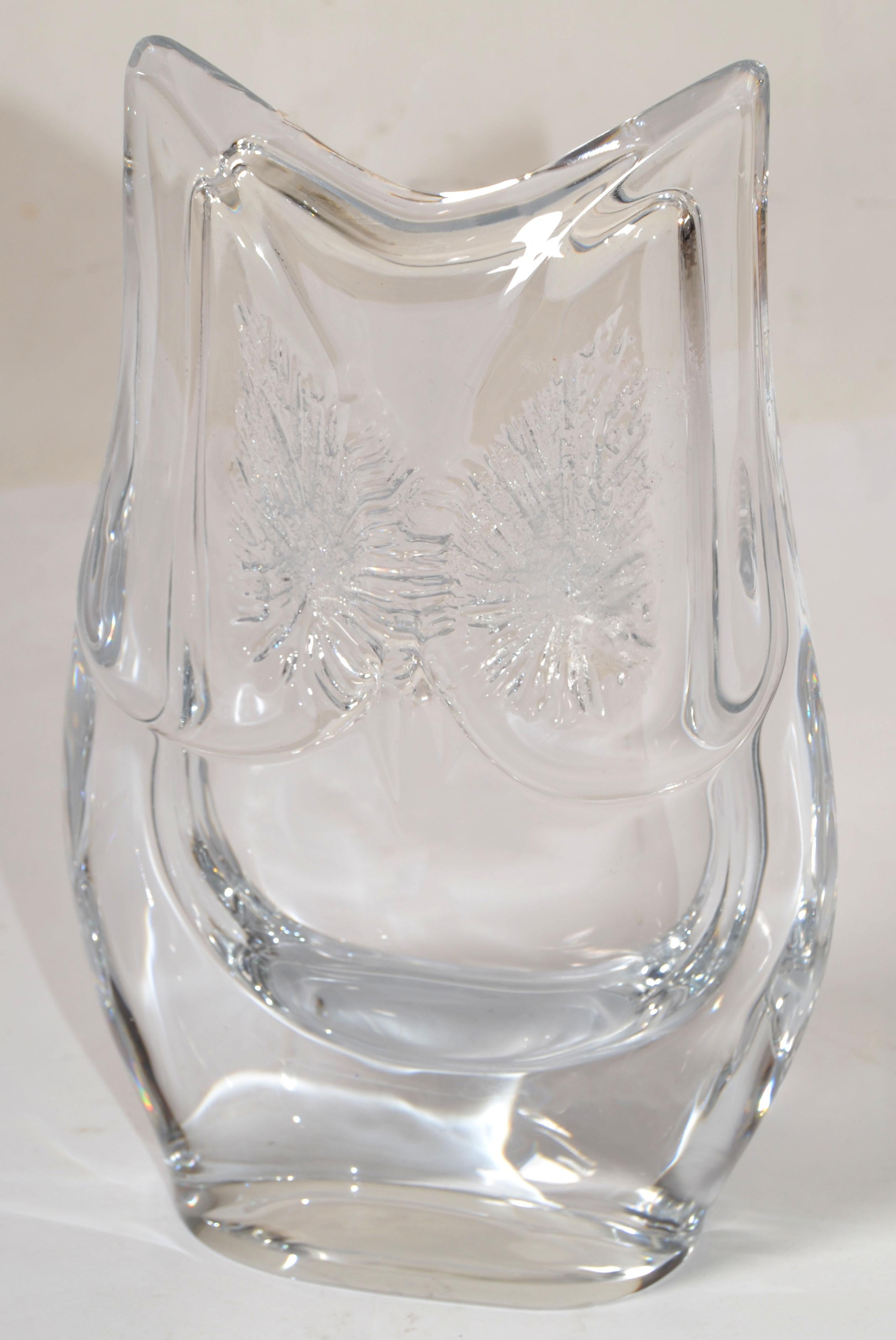 Art Glass Signed Daum France Crystal Carved Owl Sculpture Figurine Mid-Century Modern 1970 For Sale