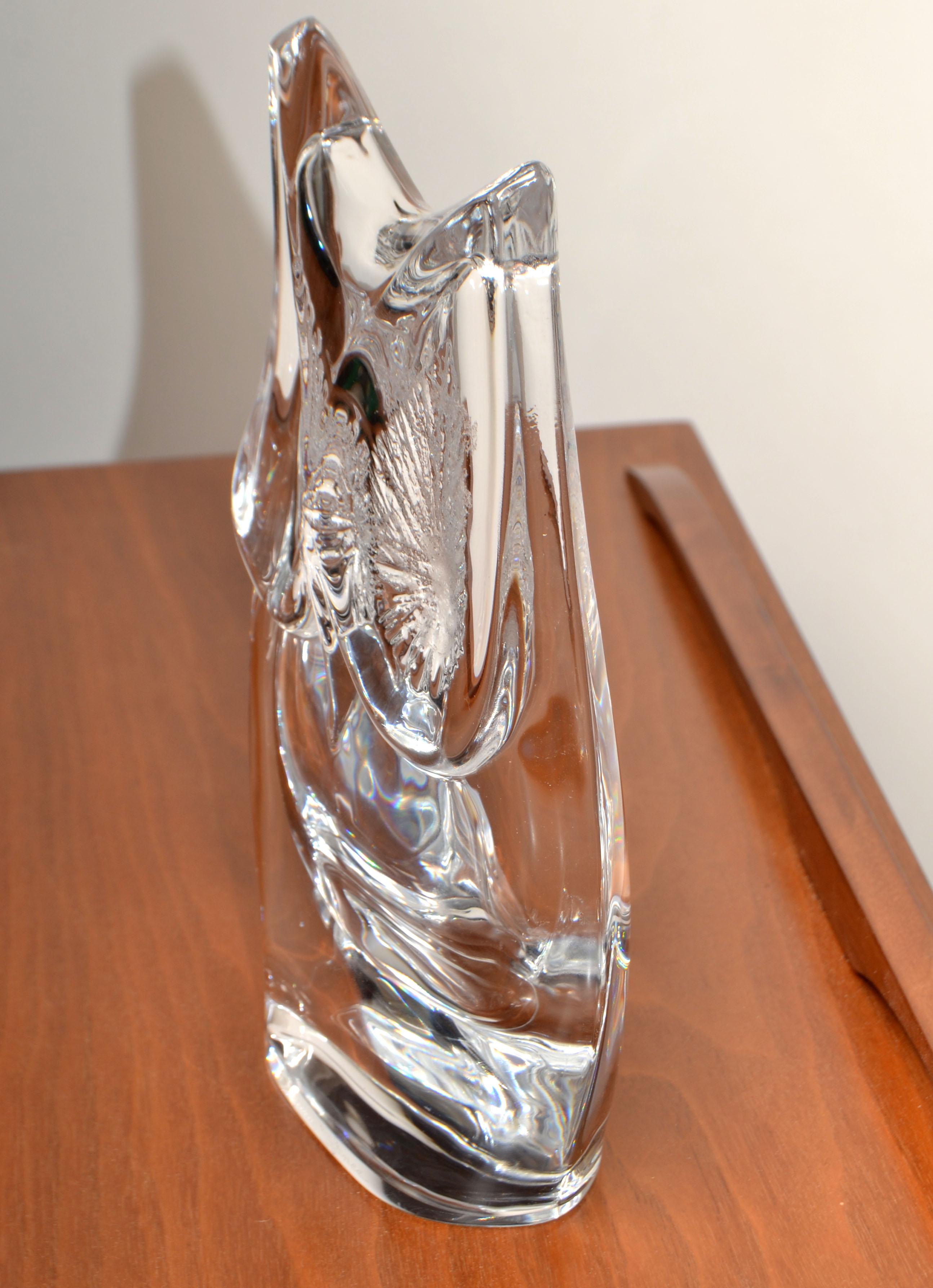 Signed Daum France Crystal Carved Owl Sculpture Figurine Mid-Century Modern 1970 For Sale 2