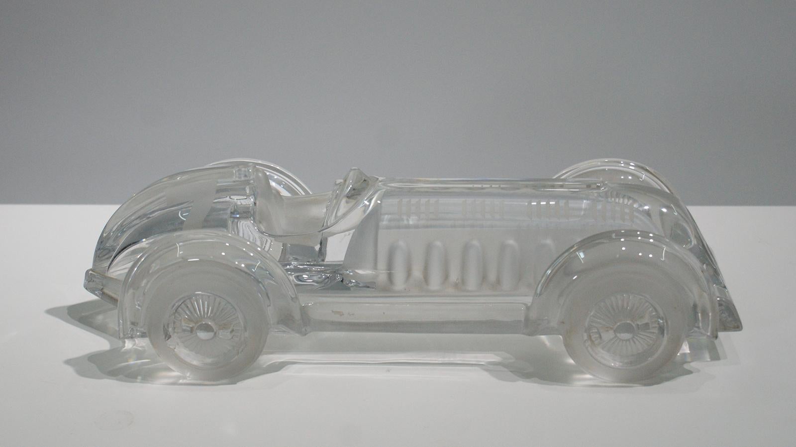 Signed Daum France, Crystal Sculpture of Vintage Race Car in Limited Edition 4