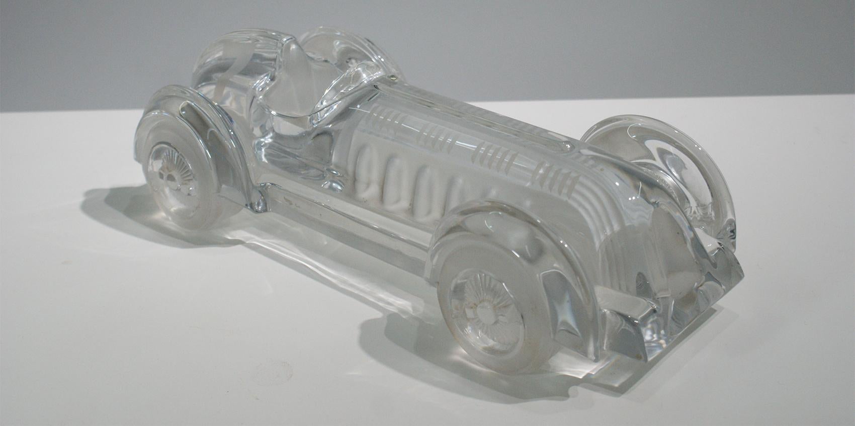 Signed Daum France, Crystal Sculpture of Vintage Race Car in Limited Edition 7