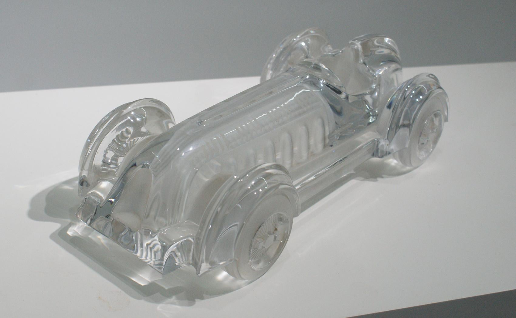 Signed Daum France, Crystal Sculpture of Vintage Race Car in Limited Edition 8