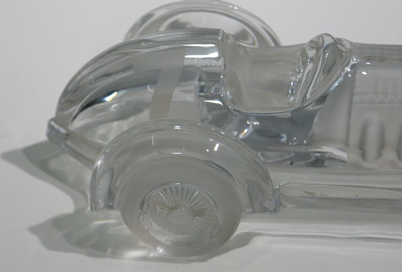 French Signed Daum France, Crystal Sculpture of Vintage Race Car in Limited Edition