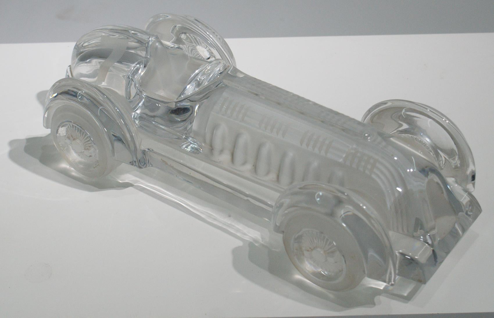 Signed Daum France, Crystal Sculpture of Vintage Race Car in Limited Edition 2