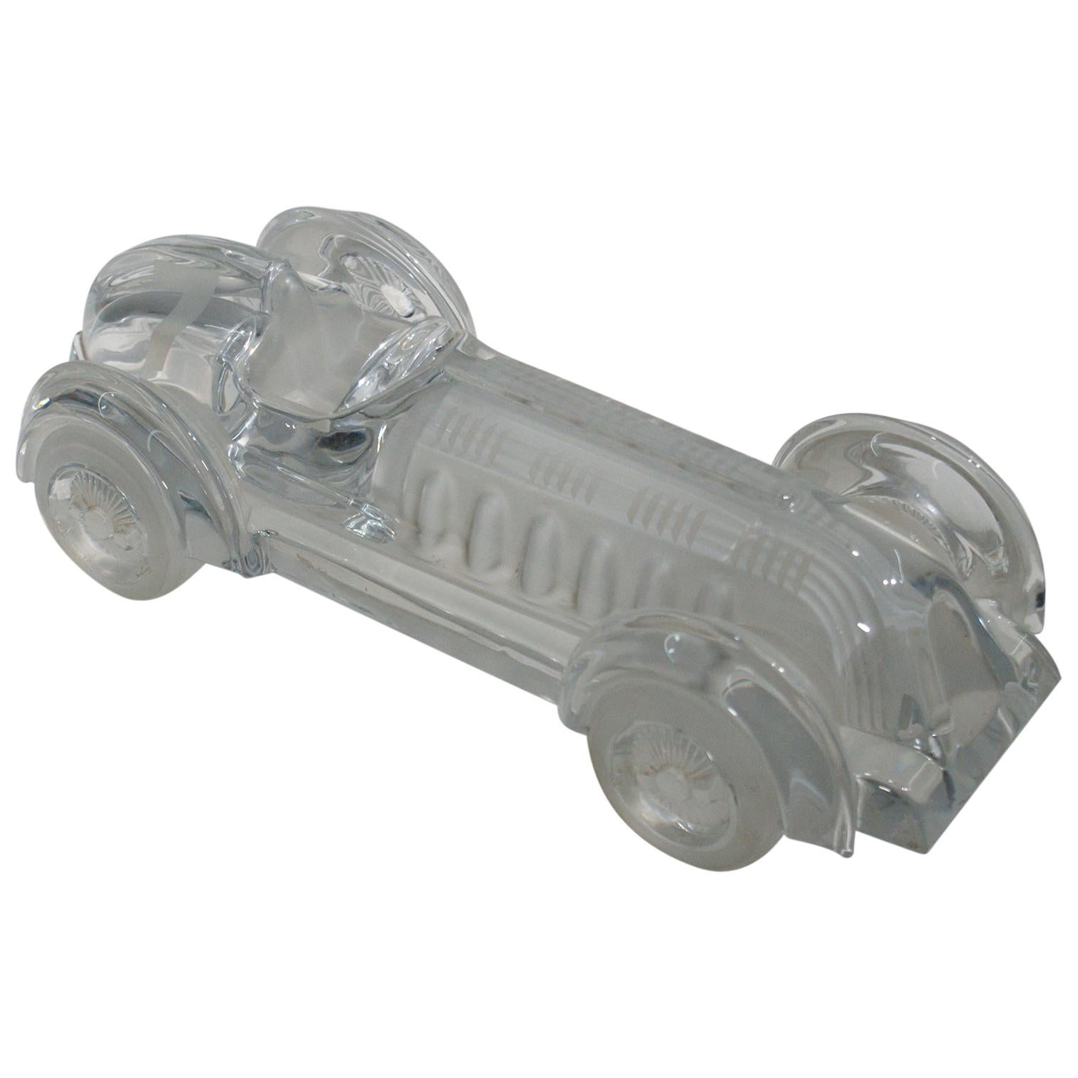 Signed Daum France, Crystal Sculpture of Vintage Race Car in Limited Edition