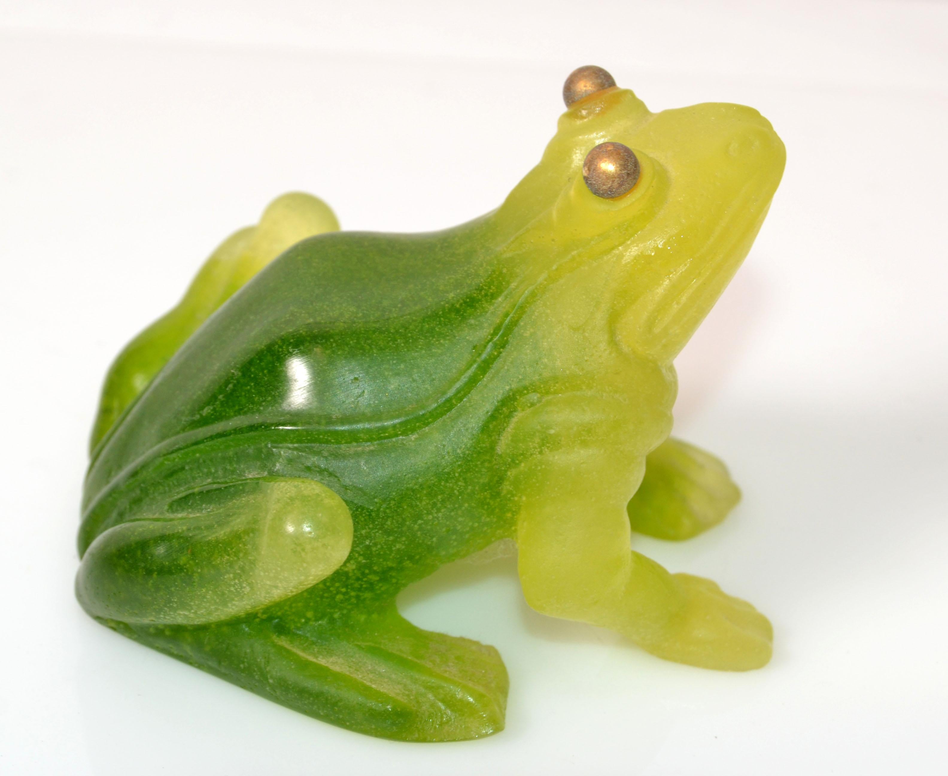 Signed Daum France Pate De Verre Frog Sculpture Figurine Mid-Century Modern 1970 2
