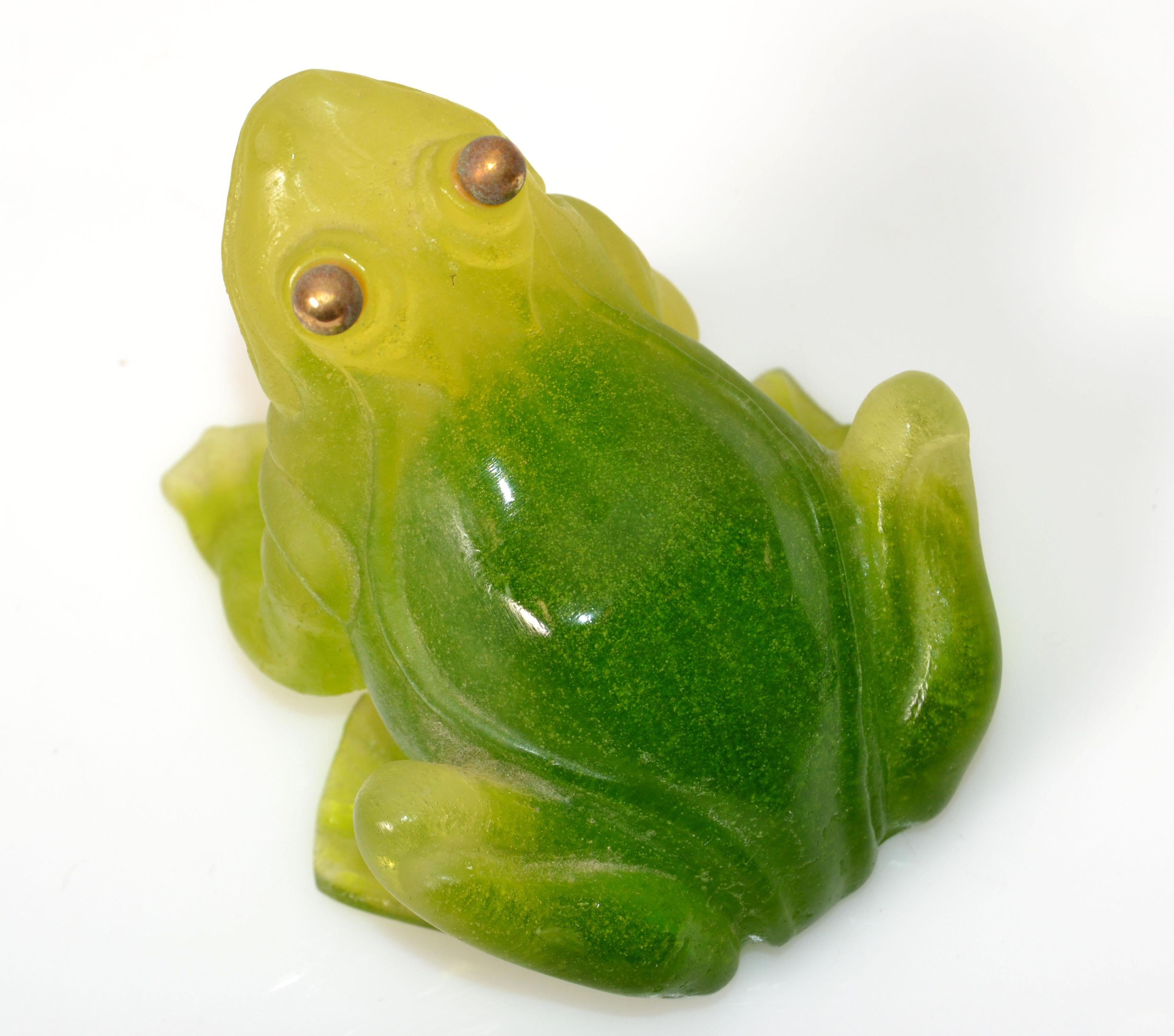 French Signed Daum France Pate De Verre Frog Sculpture Figurine Mid-Century Modern 1970