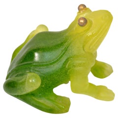Signed Daum France Pate De Verre Frog Sculpture Figurine Mid-Century Modern 1970