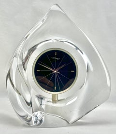 Signed Daum France Table Clock a Thick Sommerso 'Clear Crystal Casing'