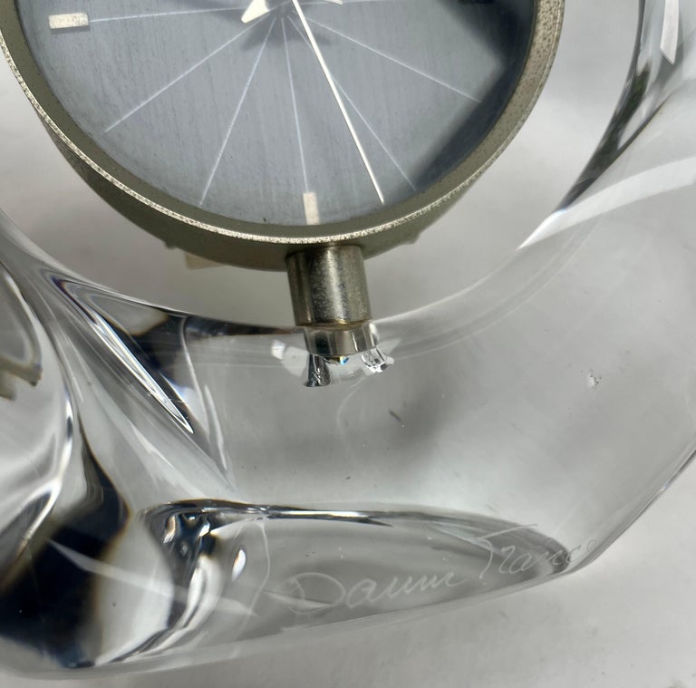 Signed Daum France Table Clock a Thick Sommerso 'Clear Crystal