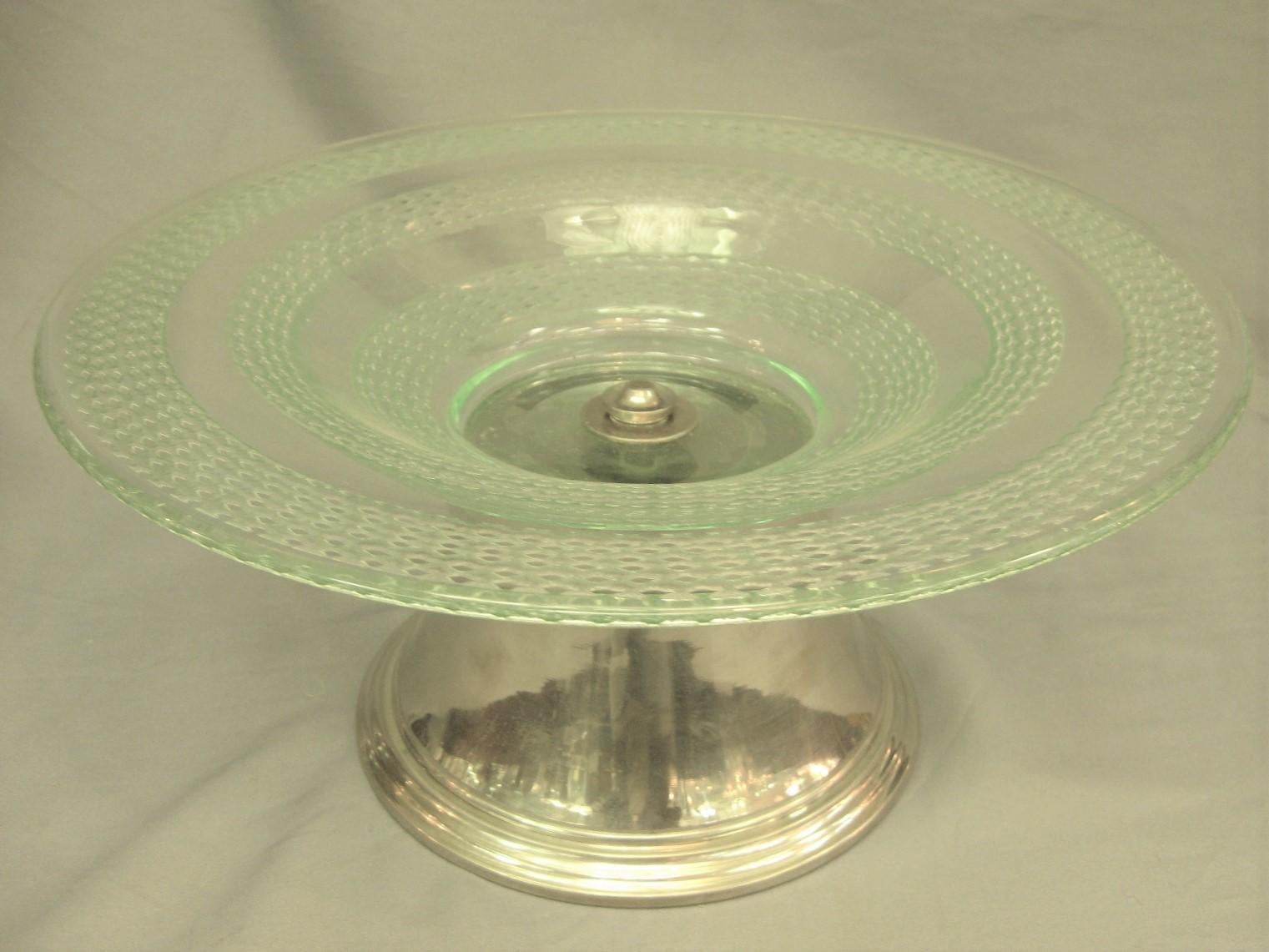 Mid-20th Century Signed Daum Nancy French Art Glass and Nickelled Centrepiece or Bowl For Sale