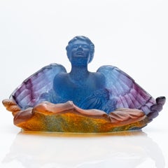 Signed Daum, Pâte De Verre’, Lilac Cognac Blue Angel, France, 1980