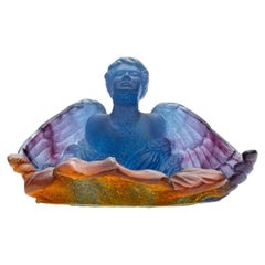 Signé Daum, 'Pâte De Verre', Ange Bleu Lilas Cognac, France, 1980
