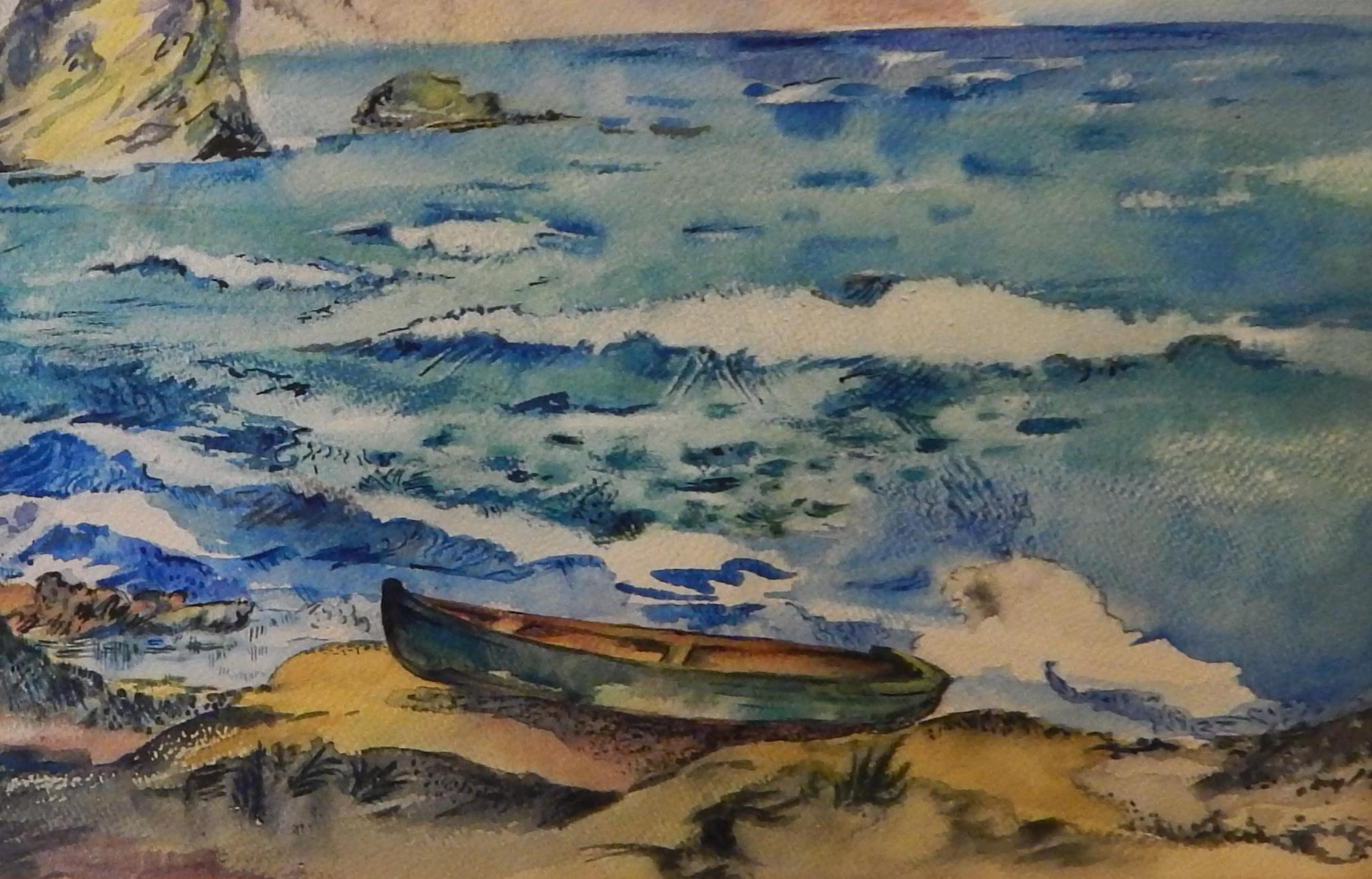 Unframed watercolor painting by Russian/New York artist David Burliuk (1882-1967)
Beautiful vivid color, in excellent condition and signed lower left.
Inscribed and dated 1947 on the verso. Measures: 17 1/4