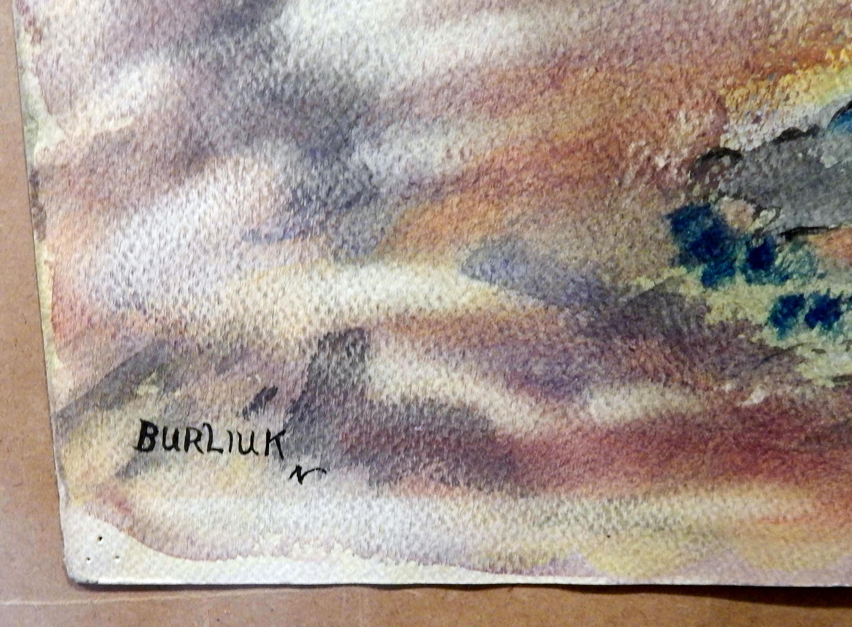 20th Century David Burliuk Signed Watercolor, 1947, Seascape For Sale