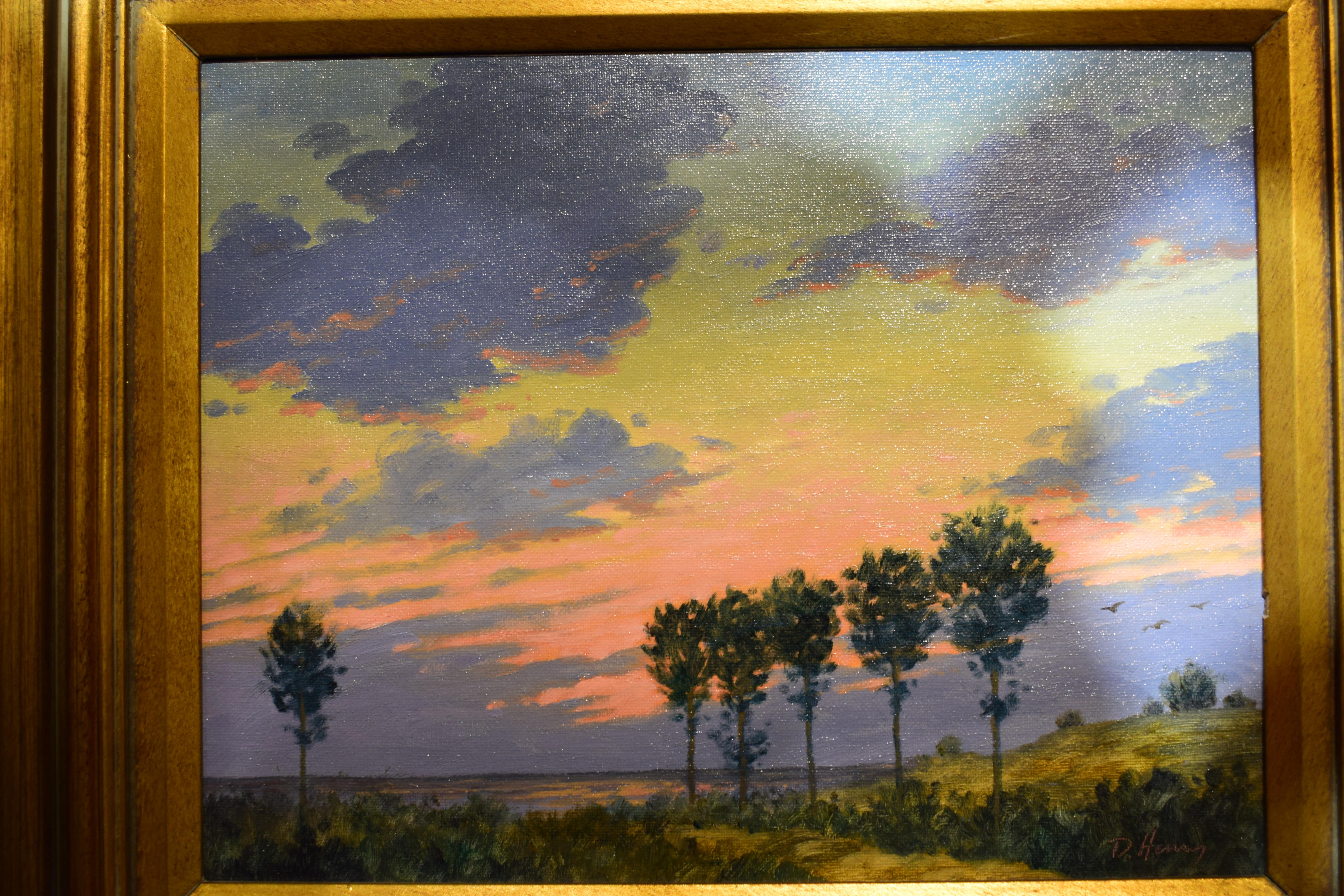 Signed David Henry Gilt Framed Oil on Board, Landscape For Sale 3