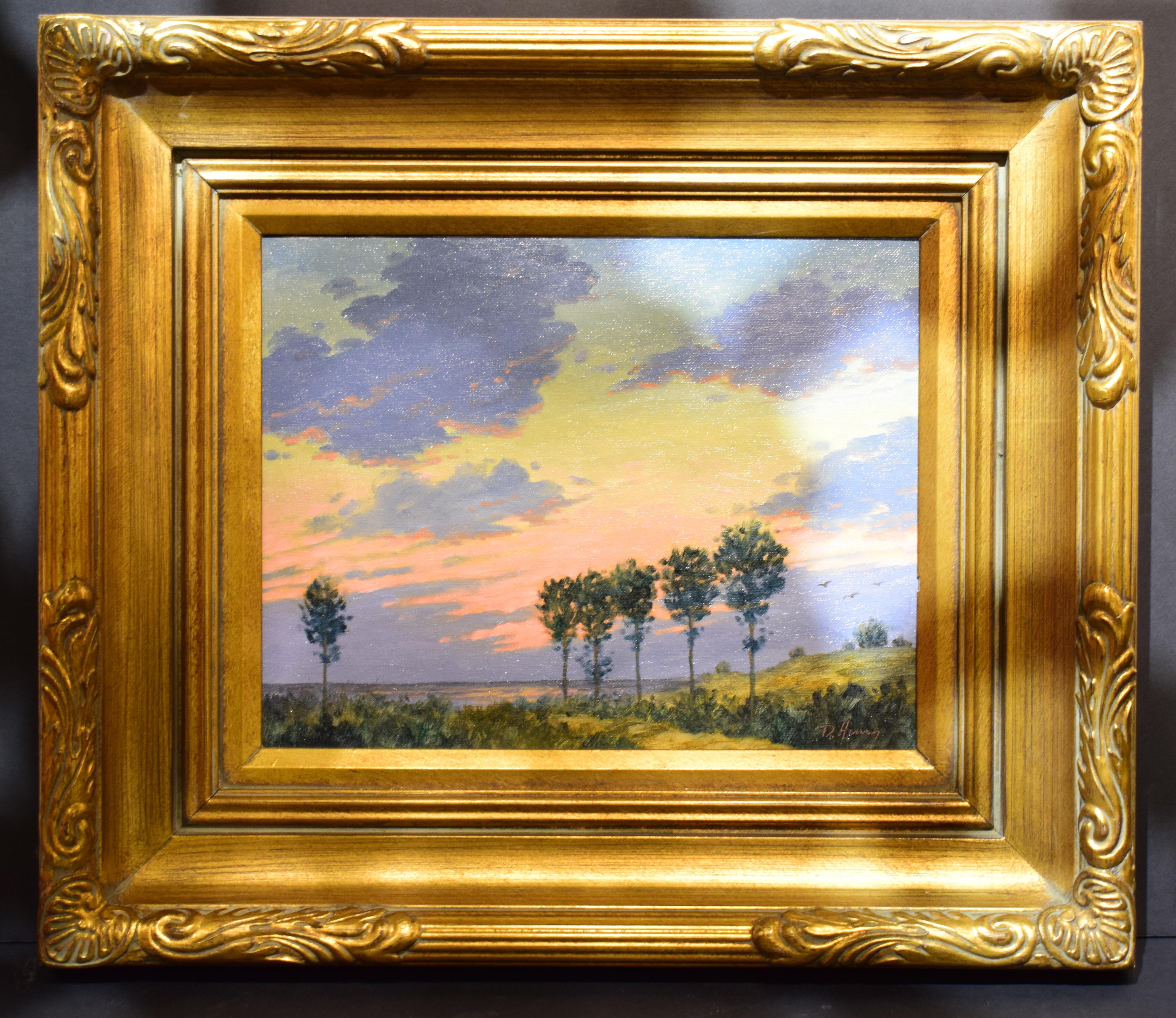 Signed David Henry gilt framed oil on board - landscape
Overall dimensions: Height 19 1/4, width 22 1/4, depth 2 1/2
Image dimensions: Height 10 1/2, width 13 1/2
NI989.