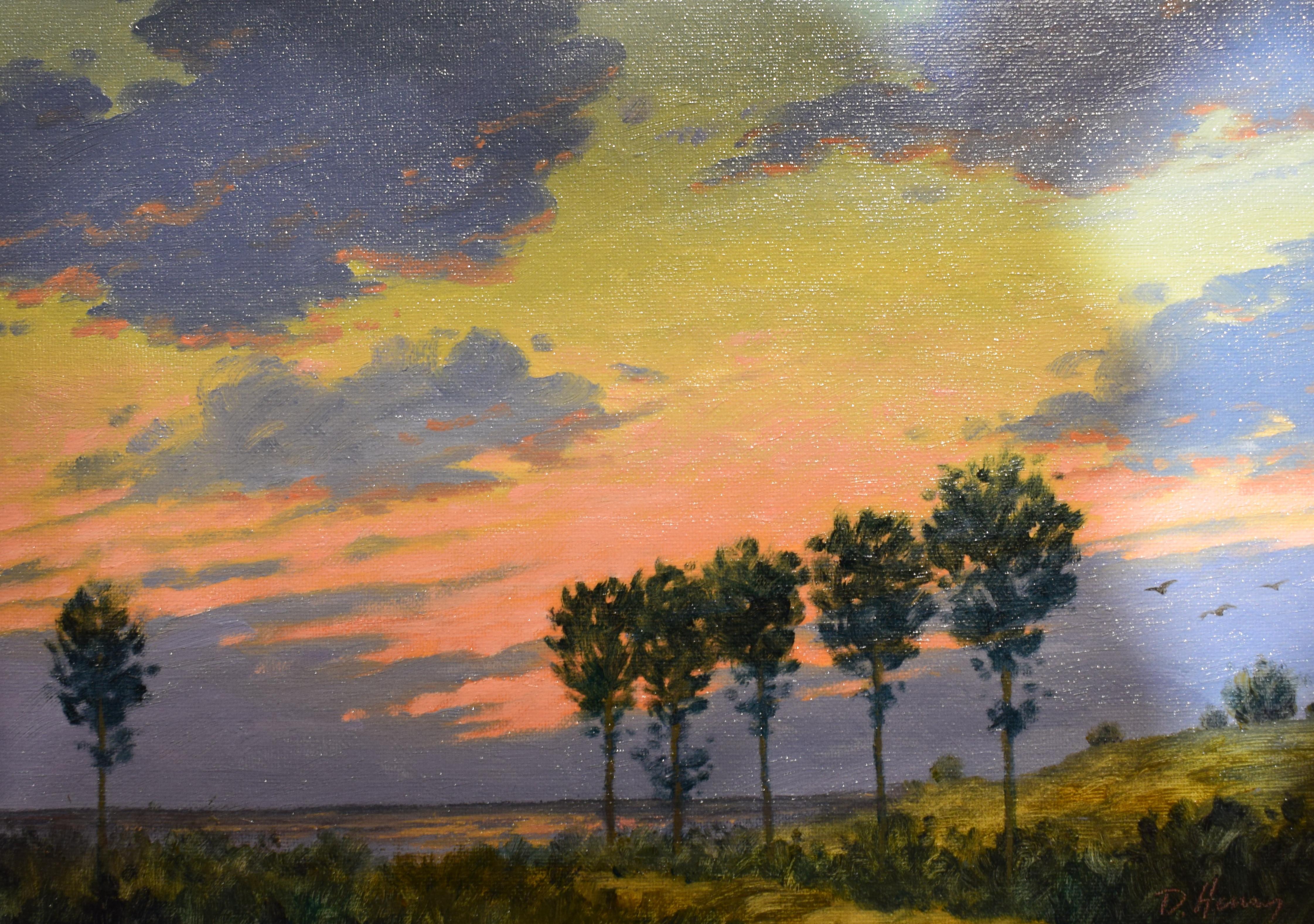 20th Century Signed David Henry Gilt Framed Oil on Board, Landscape For Sale