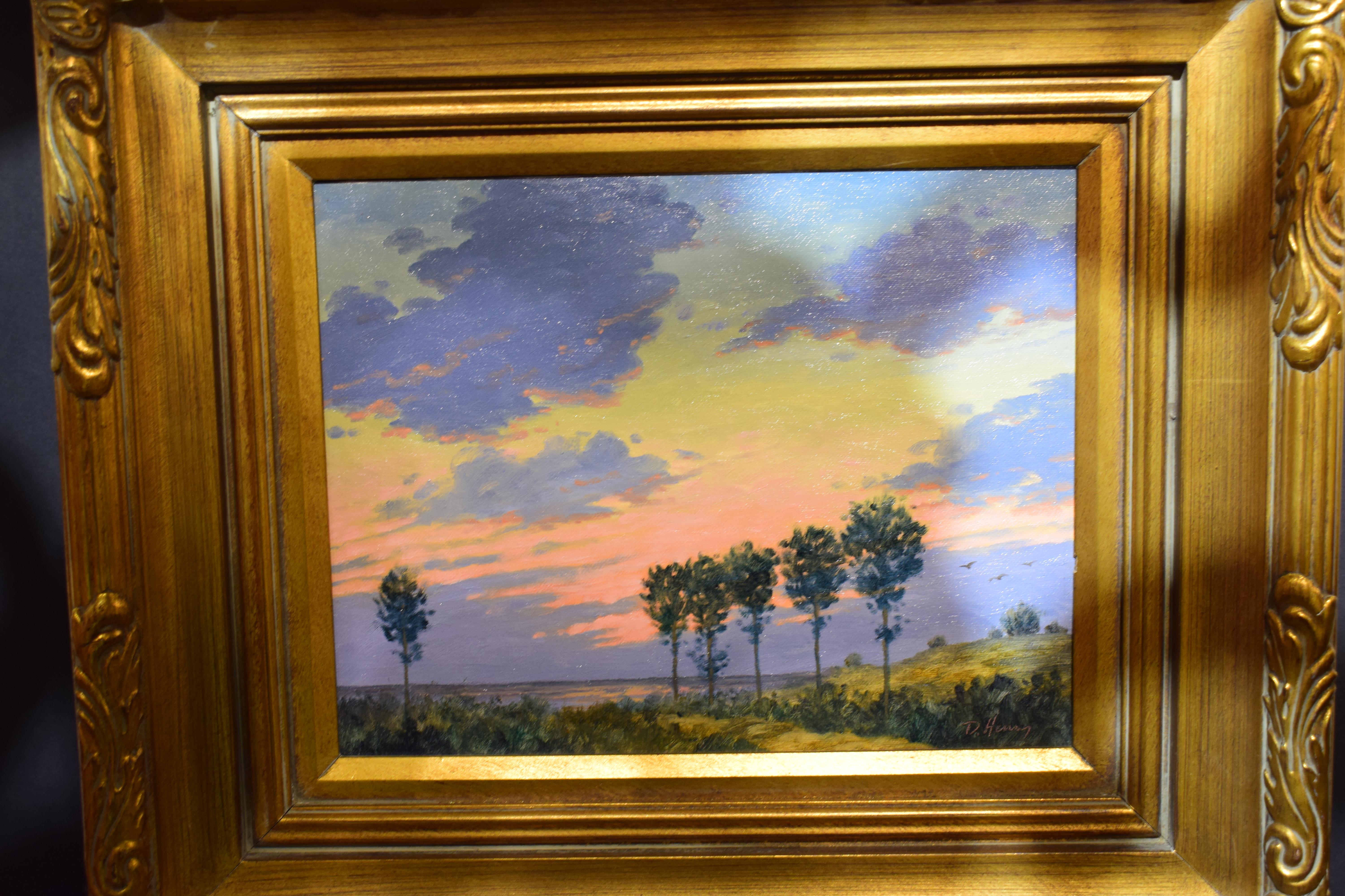 Signed David Henry Gilt Framed Oil on Board, Landscape For Sale 2