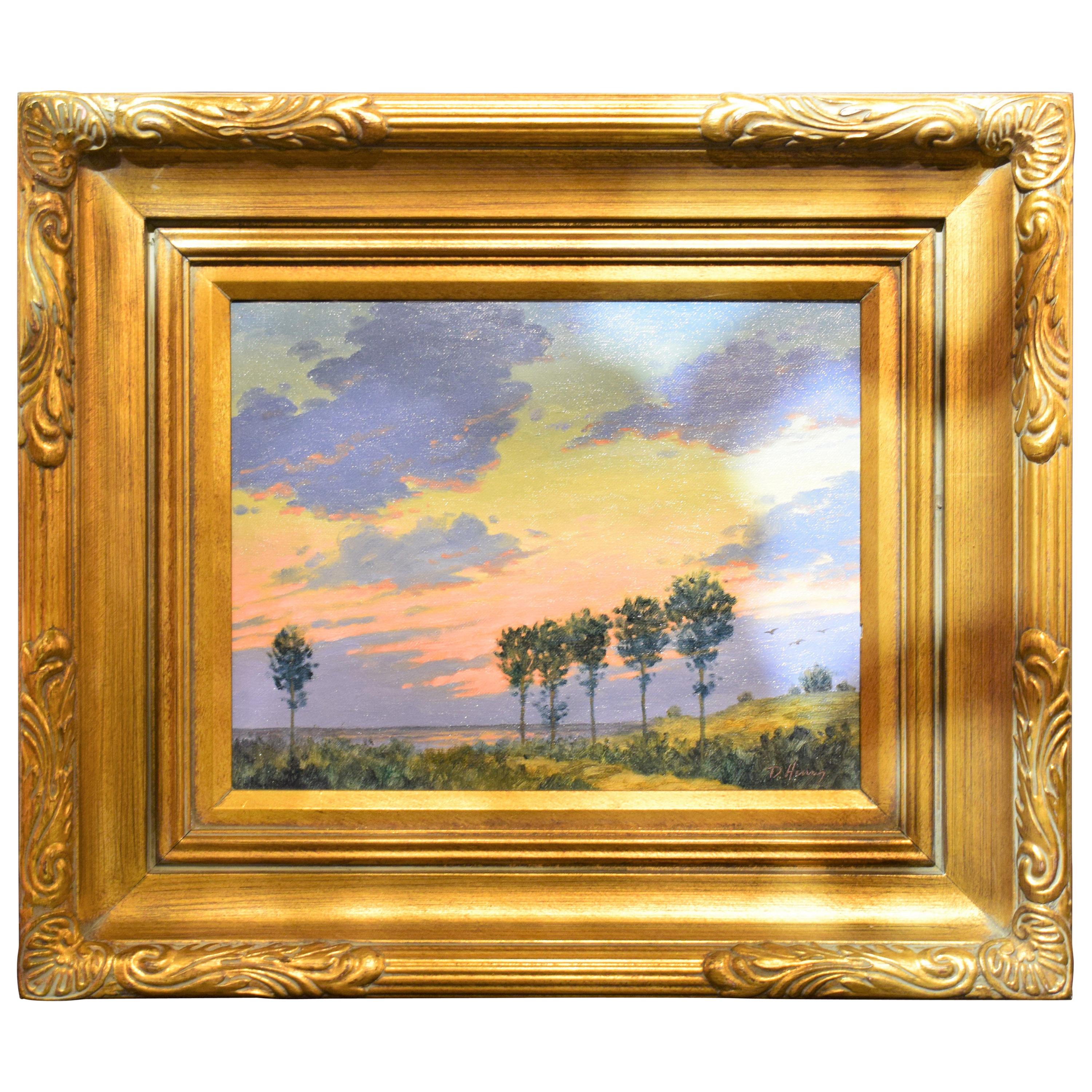 Signed David Henry Gilt Framed Oil on Board, Landscape For Sale