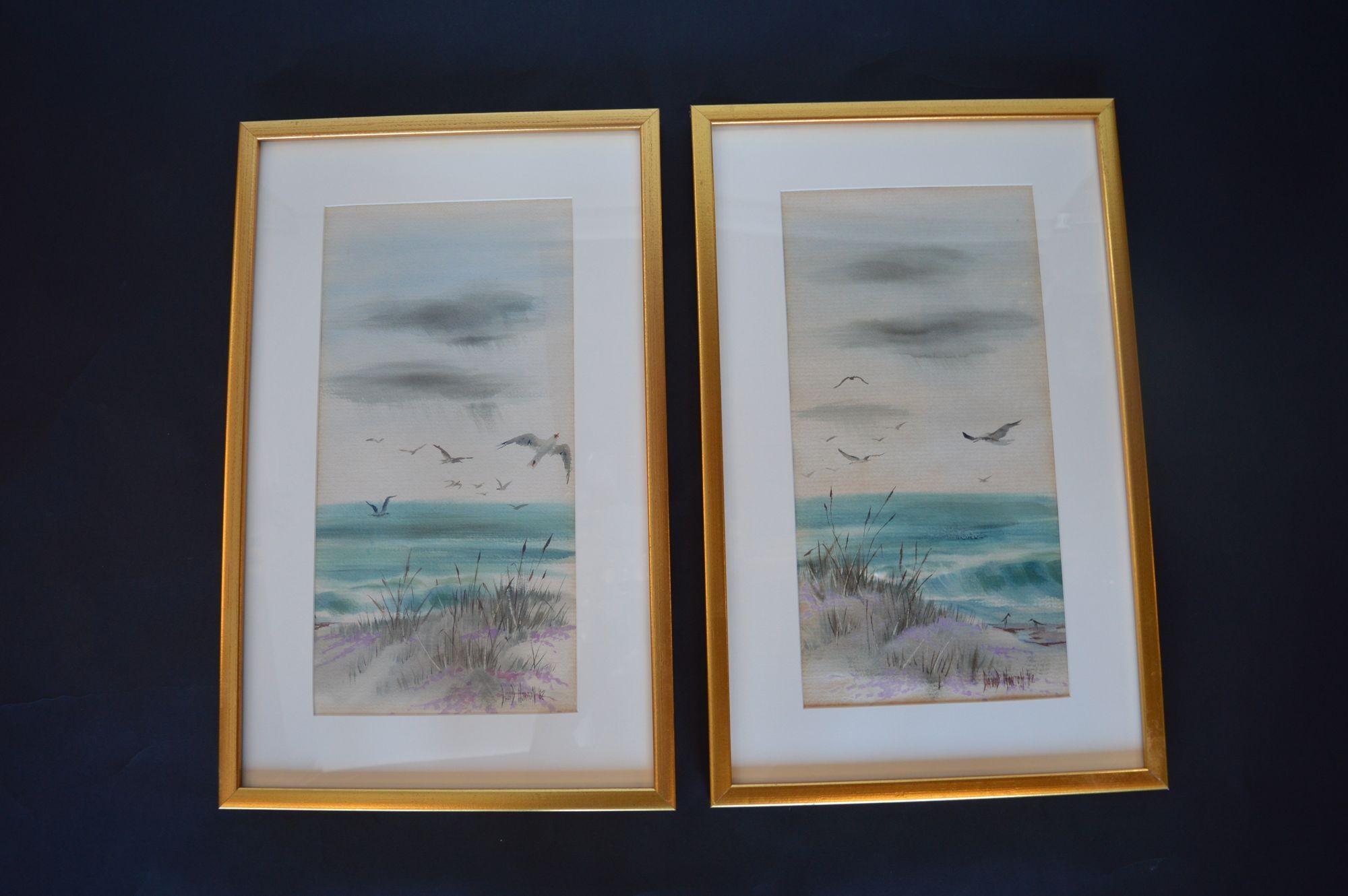 Signed David Norton Diptych Watercolor Painting on Canvas In Good Condition For Sale In Los Angeles, CA