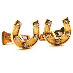 Gemelli a ferro di cavallo firmati David Webb 1960 in oro giallo 18k e diamanti