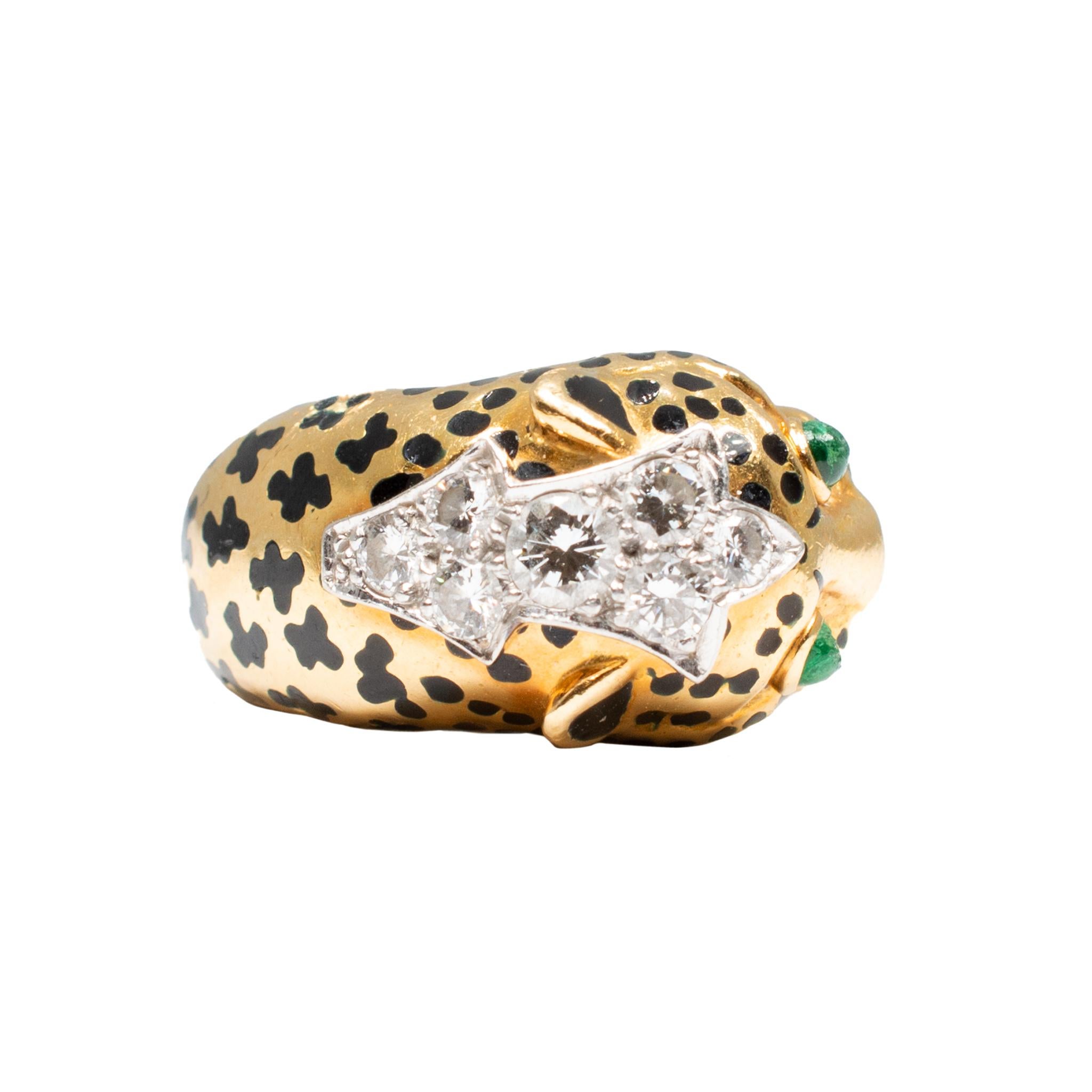 Signed David Webb Platinum 18K Yellow Gold Cheetah Diamond Cocktail Ring In Excellent Condition For Sale In Houston, TX