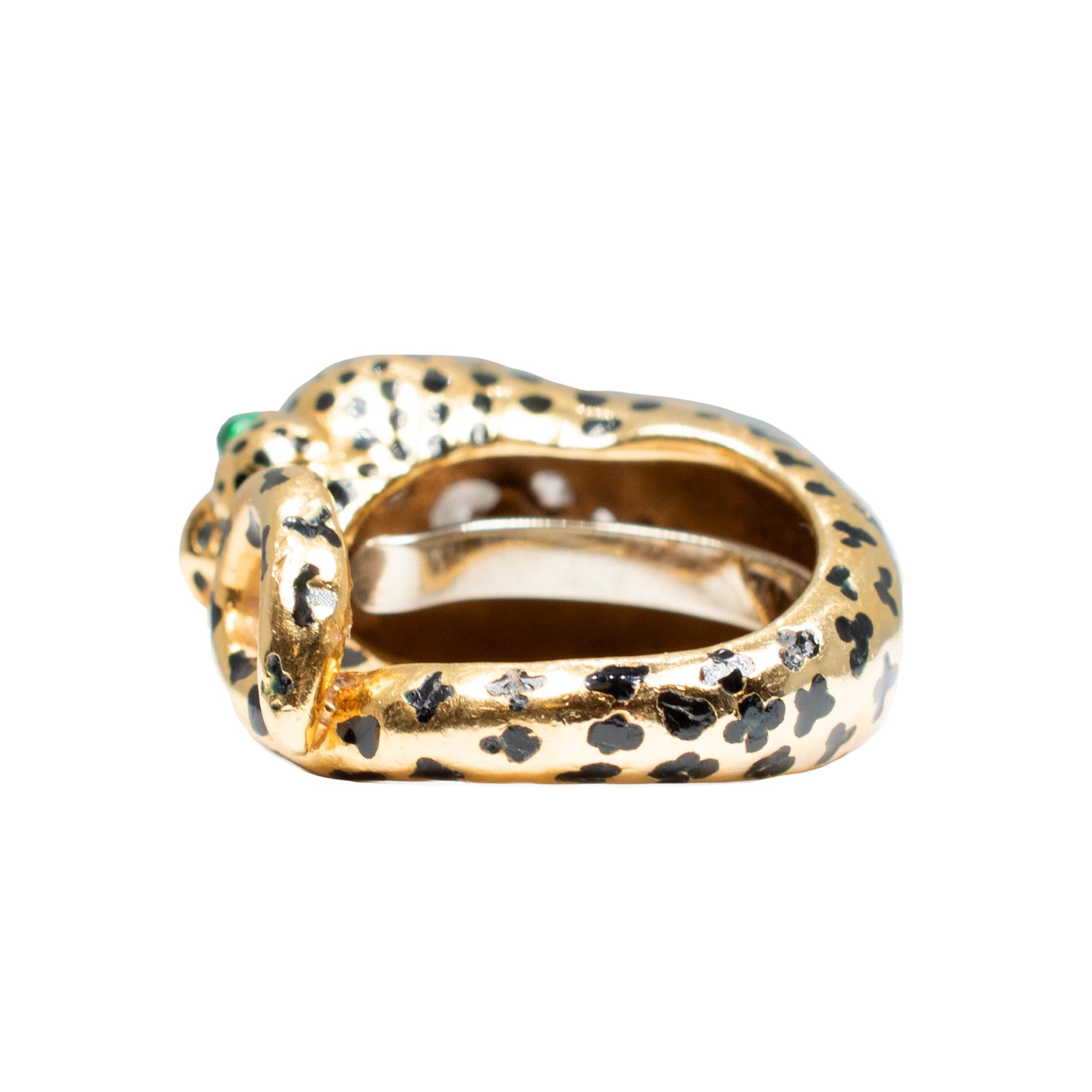 Women's Signed David Webb Platinum 18K Yellow Gold Cheetah Diamond Cocktail Ring For Sale