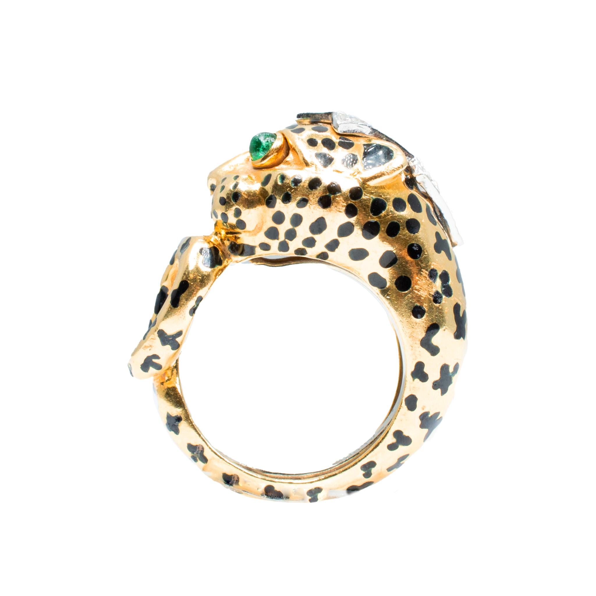 Signed David Webb Platinum 18K Yellow Gold Cheetah Diamond Cocktail Ring For Sale 1