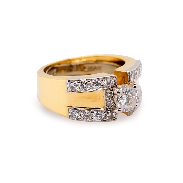 Signed David Webb Platinum 18K Yellow Gold Diamond Engagement Ring For ...