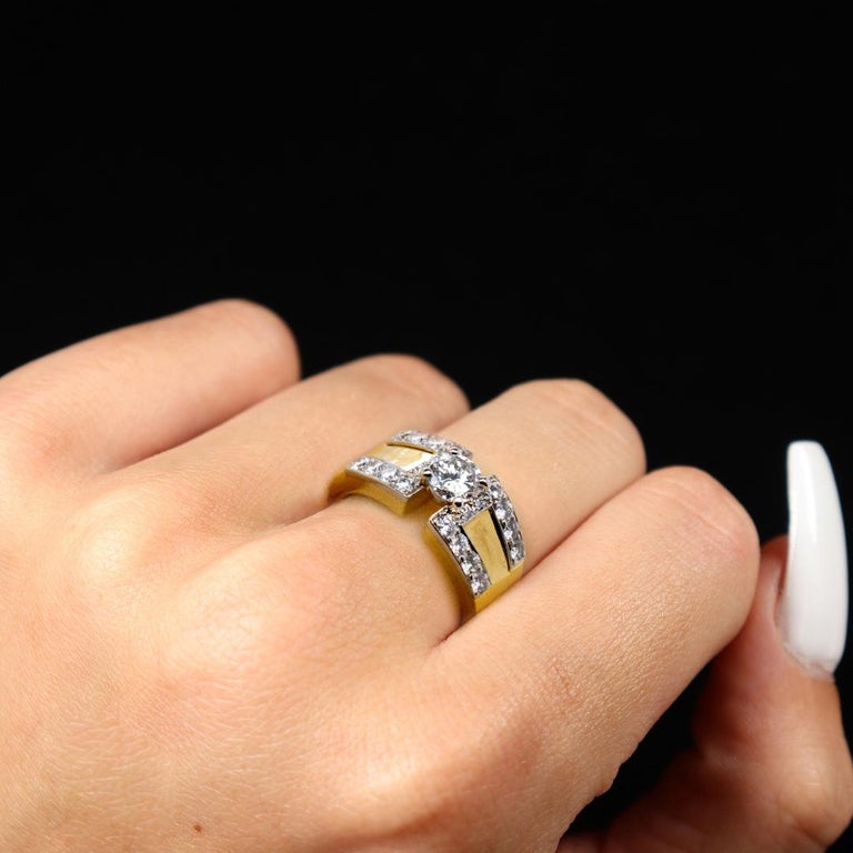 Signed David Webb Platinum 18K Yellow Gold Diamond Engagement Ring For ...