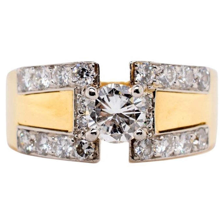 Signed David Webb Platinum 18K Yellow Gold Diamond Engagement Ring For ...