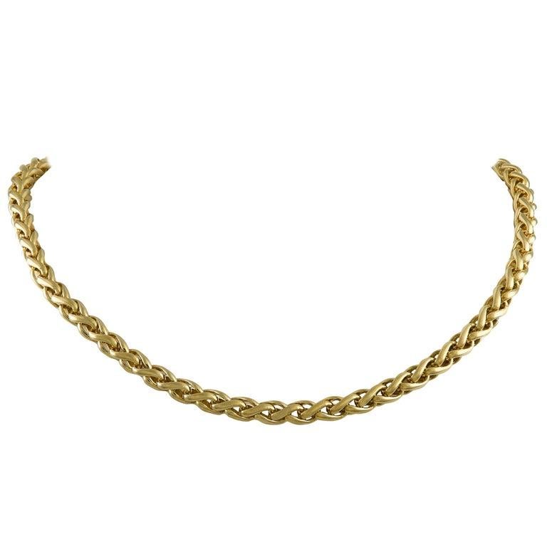 Contemporain Collier à chaîne tissée en or jaune 18K signé David Yurman, fermoir mousqueton à diamants en vente