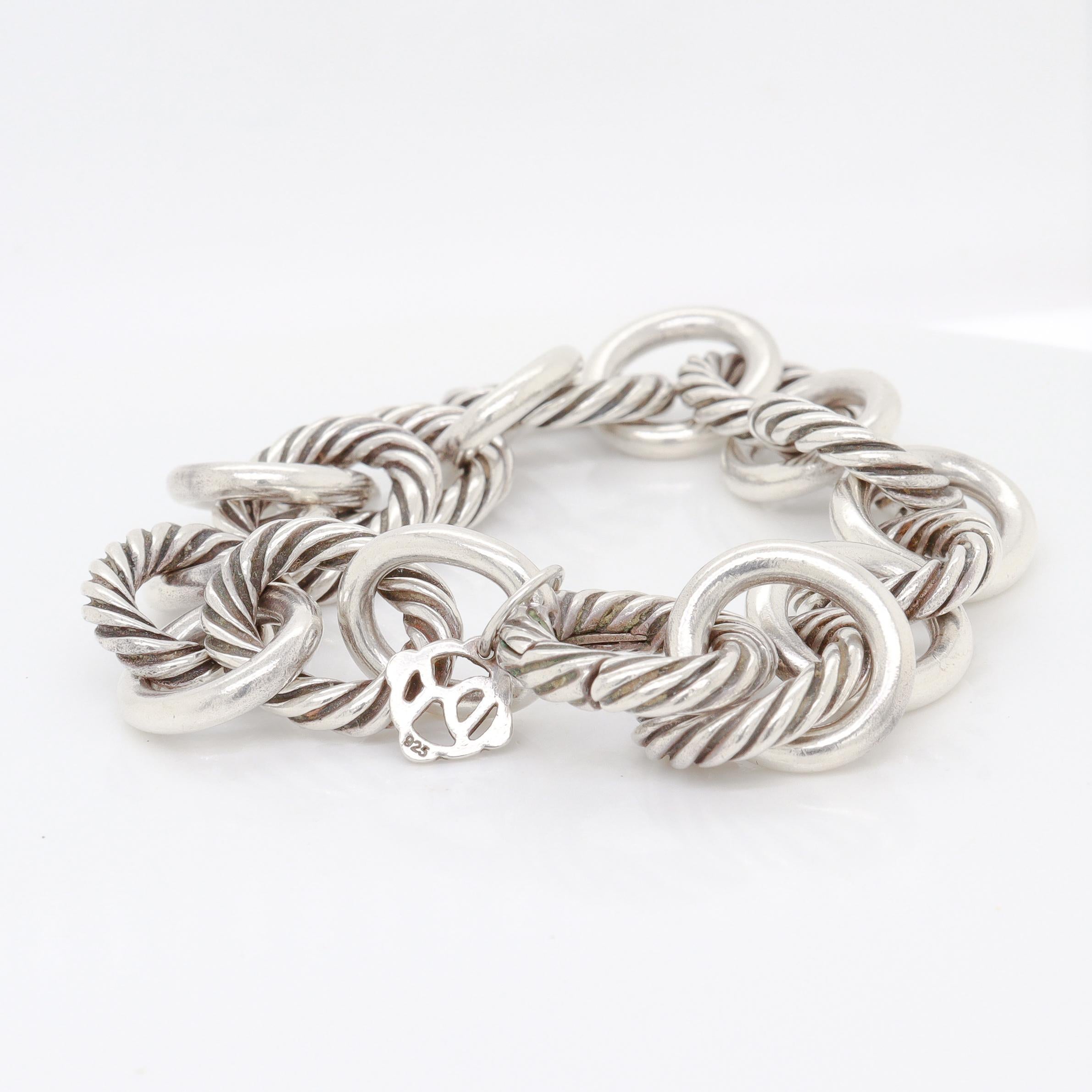 Signed David Yurman Sterling Silver 12mm Oval Link Chain Bracelet For Sale 5
