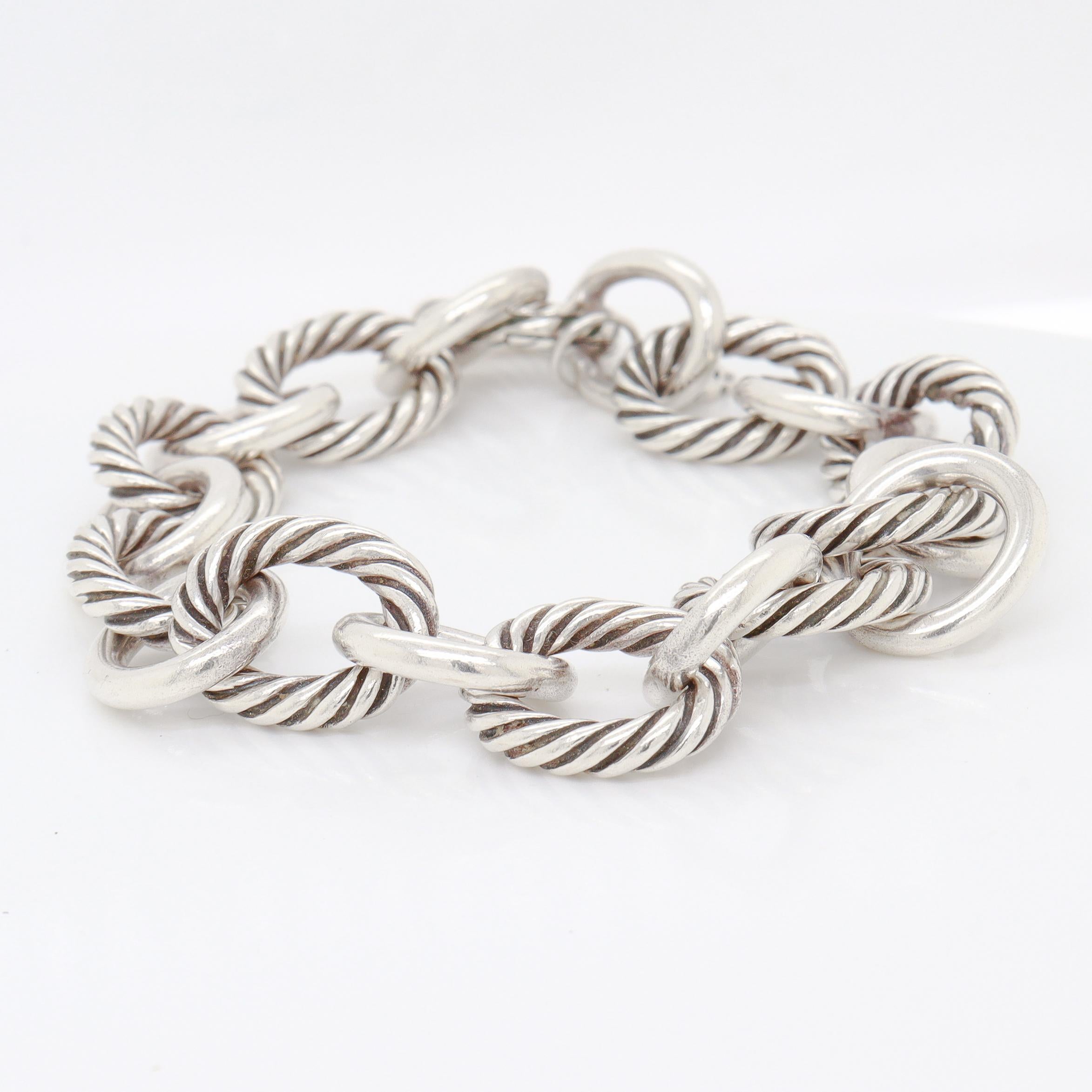 Signed David Yurman Sterling Silver 12mm Oval Link Chain Bracelet For Sale 6
