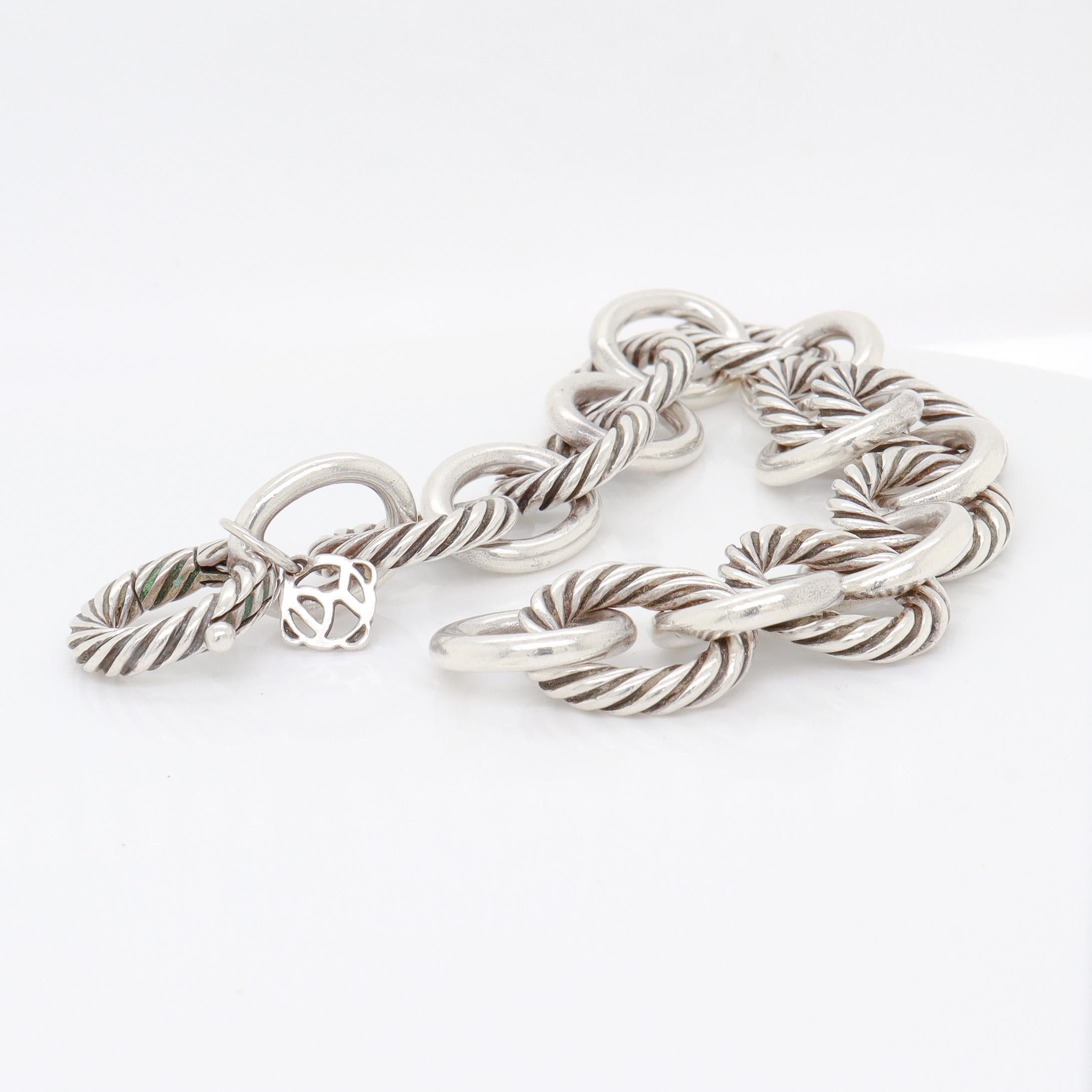 Signed David Yurman Sterling Silver 12mm Oval Link Chain Bracelet For Sale 7