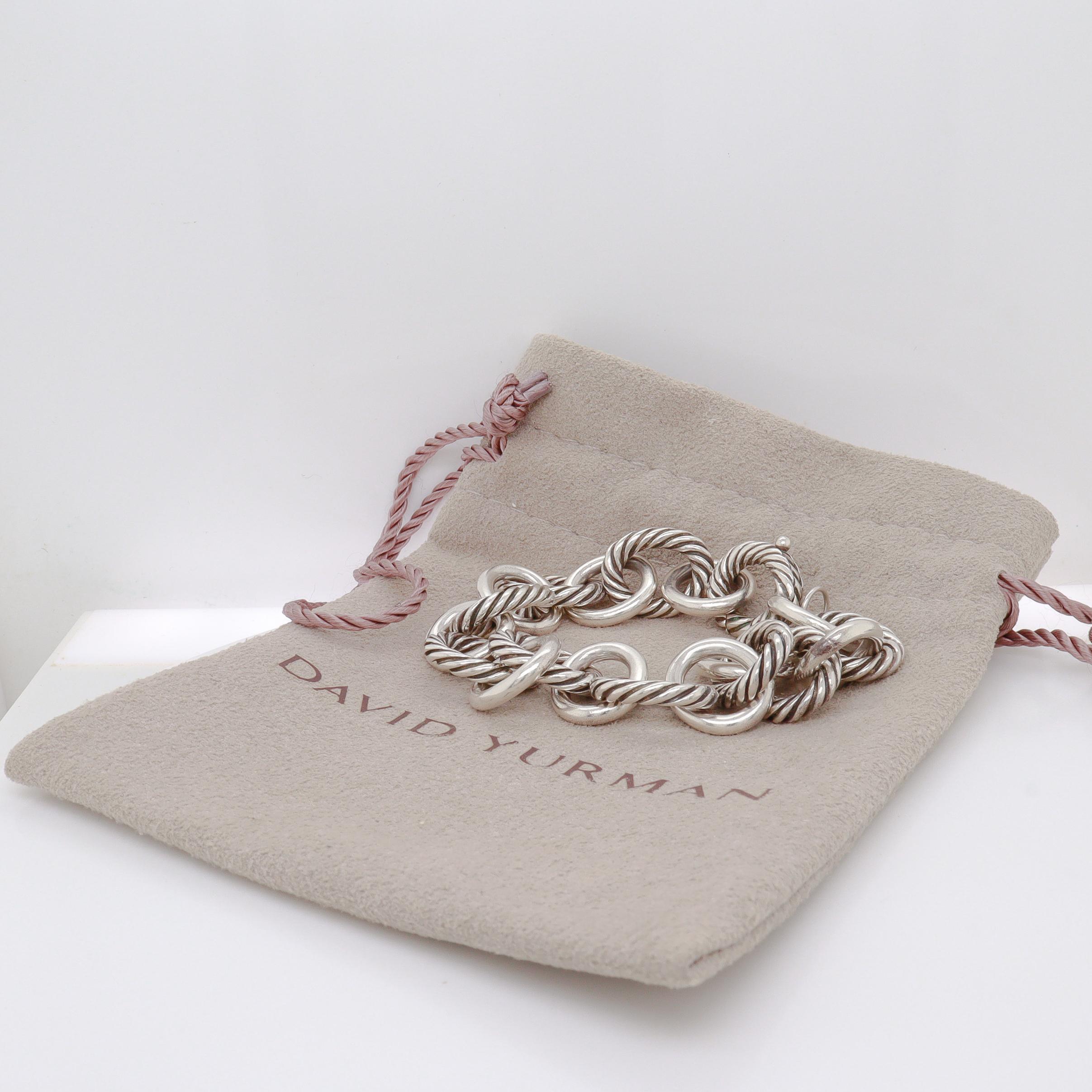 Women's Signed David Yurman Sterling Silver 12mm Oval Link Chain Bracelet For Sale