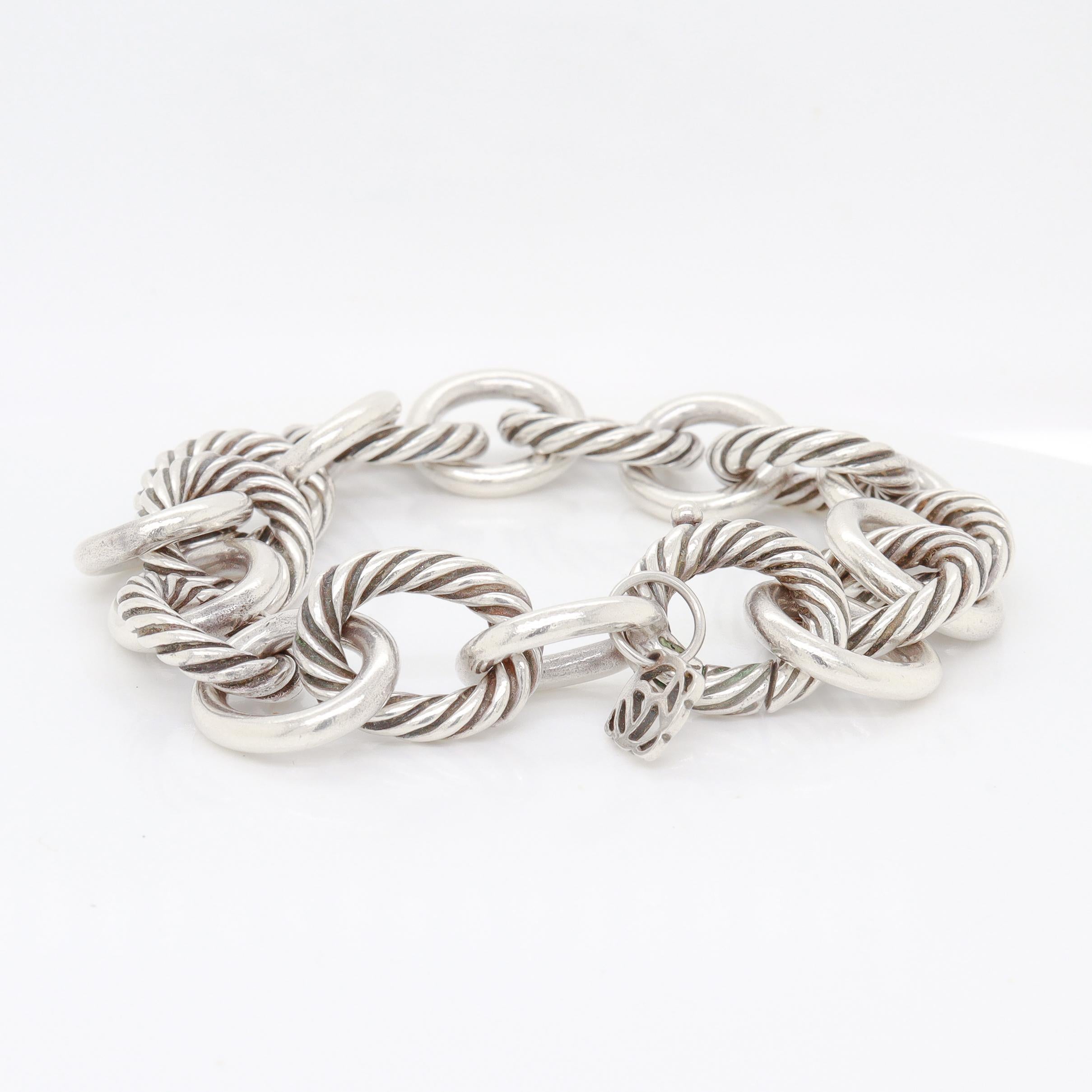 Signed David Yurman Sterling Silver 12mm Oval Link Chain Bracelet For Sale 2