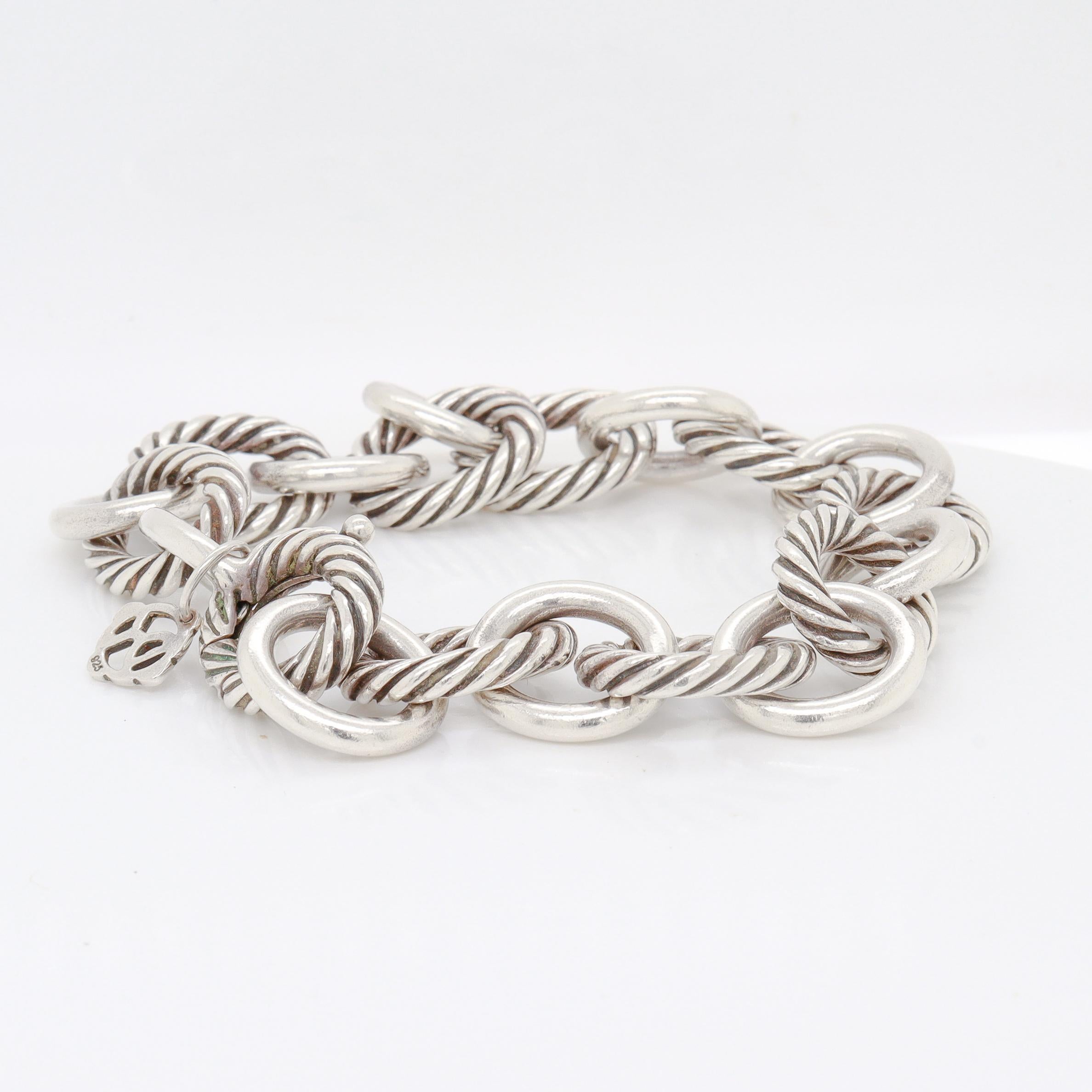 Signed David Yurman Sterling Silver 12mm Oval Link Chain Bracelet For Sale 3