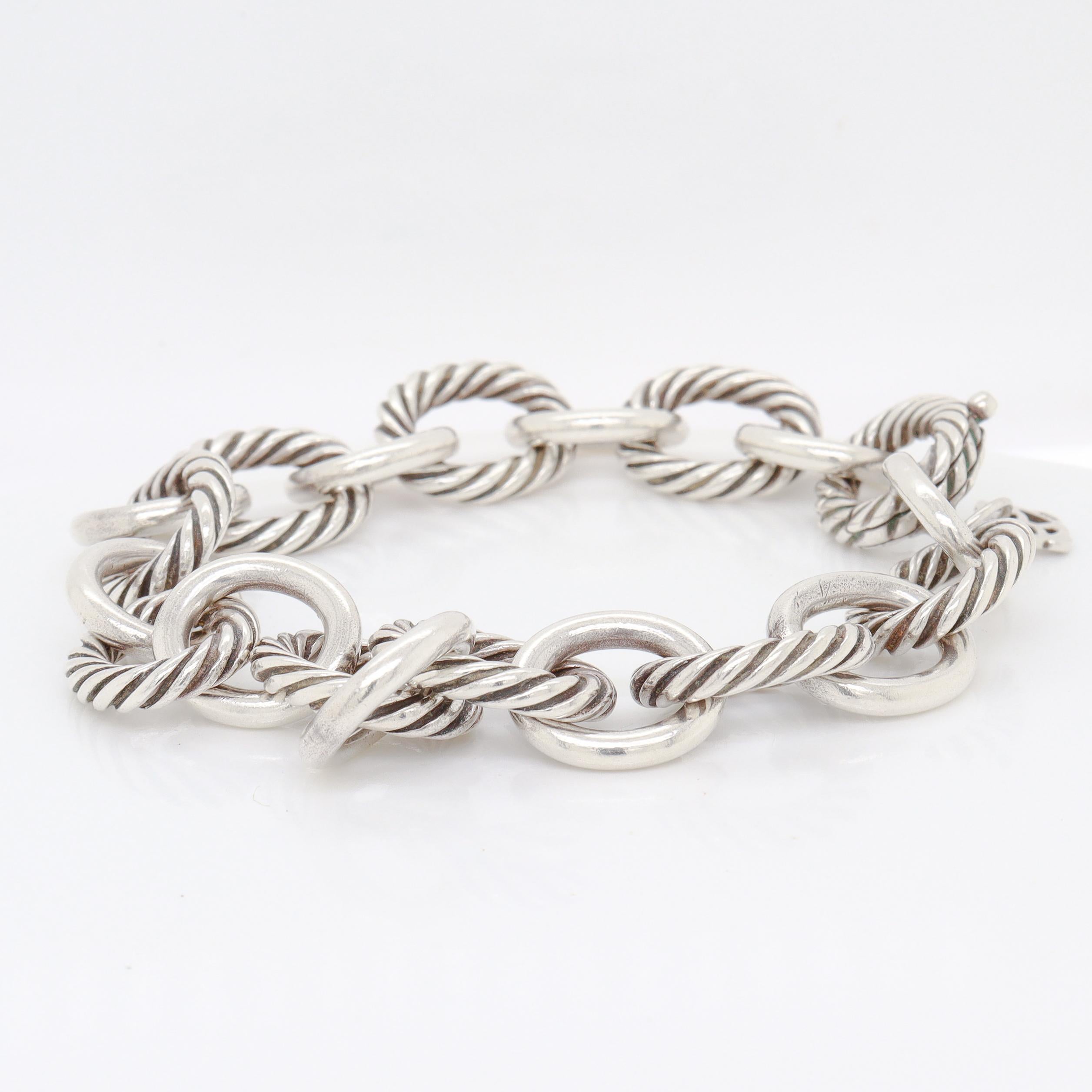 Signed David Yurman Sterling Silver 12mm Oval Link Chain Bracelet For Sale 4