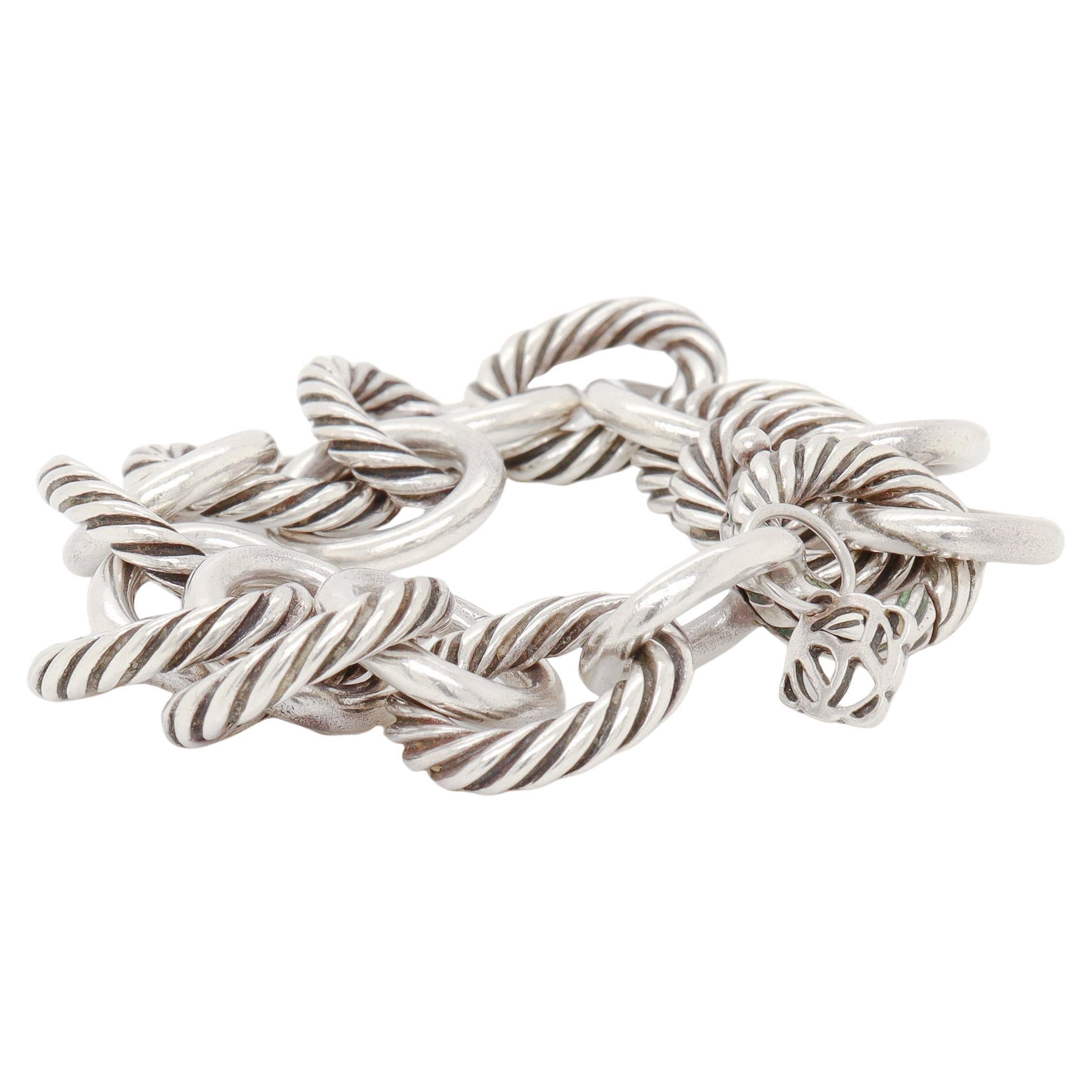 Signed David Yurman Sterling Silver 12mm Oval Link Chain Bracelet