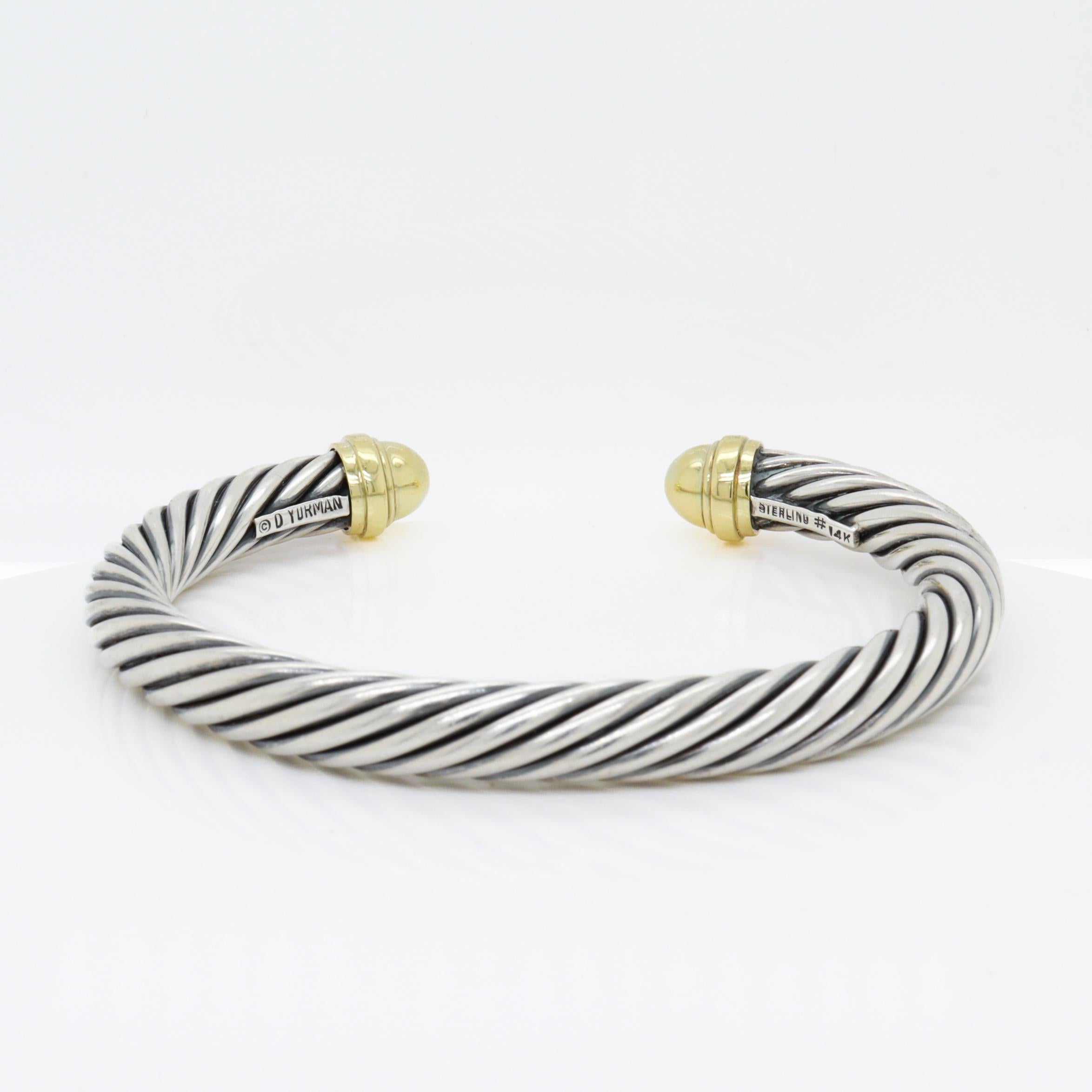 Signed David Yurman Sterling Silver & 14K Gold Classic Cable Bracelet in vendita 6