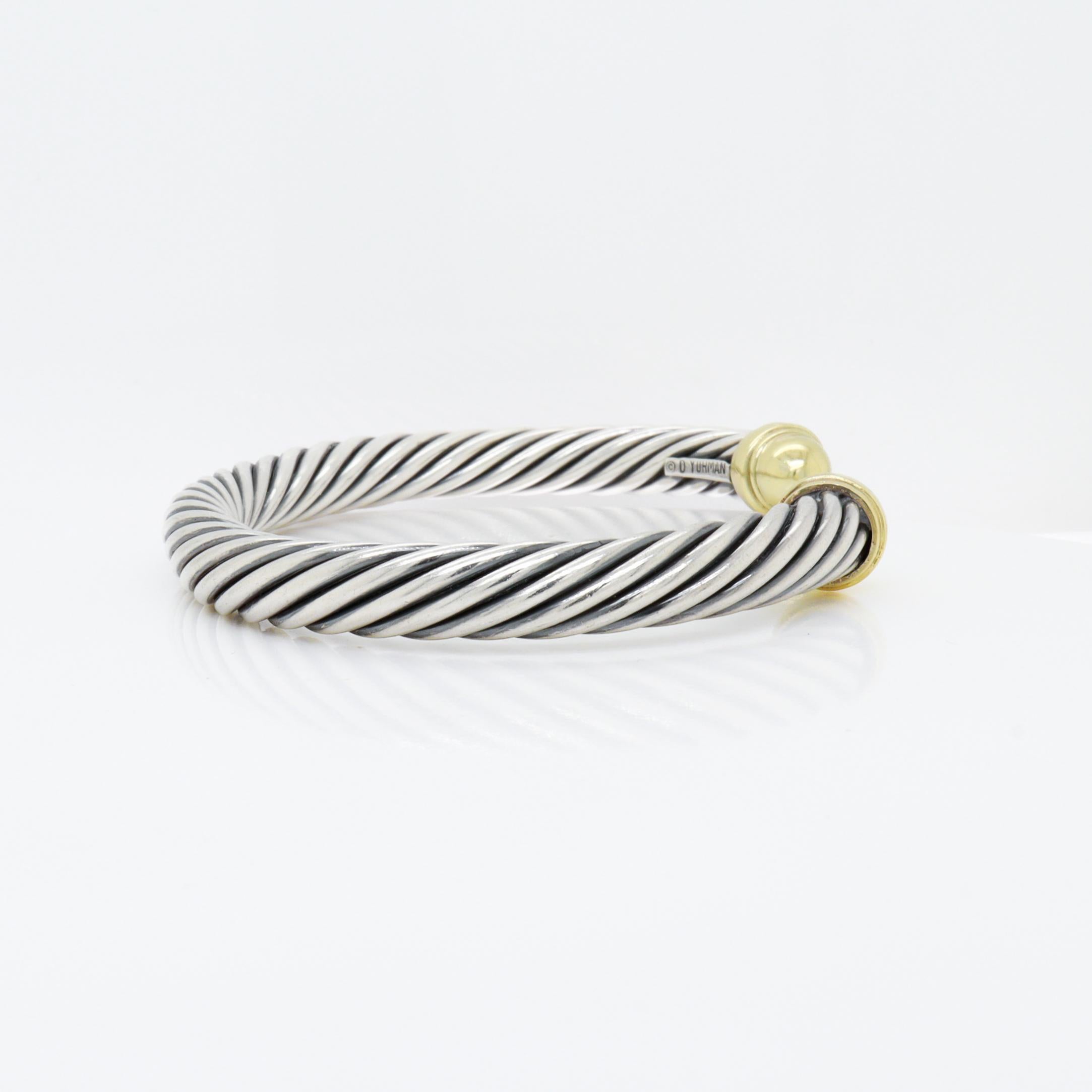 Signed David Yurman Sterling Silver & 14K Gold Classic Cable Bracelet in vendita 7